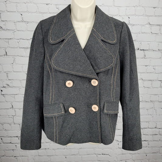 Ett:Twa Anthropologie Grey Double Breasted Buttoned Stretch Lined Jacket 8