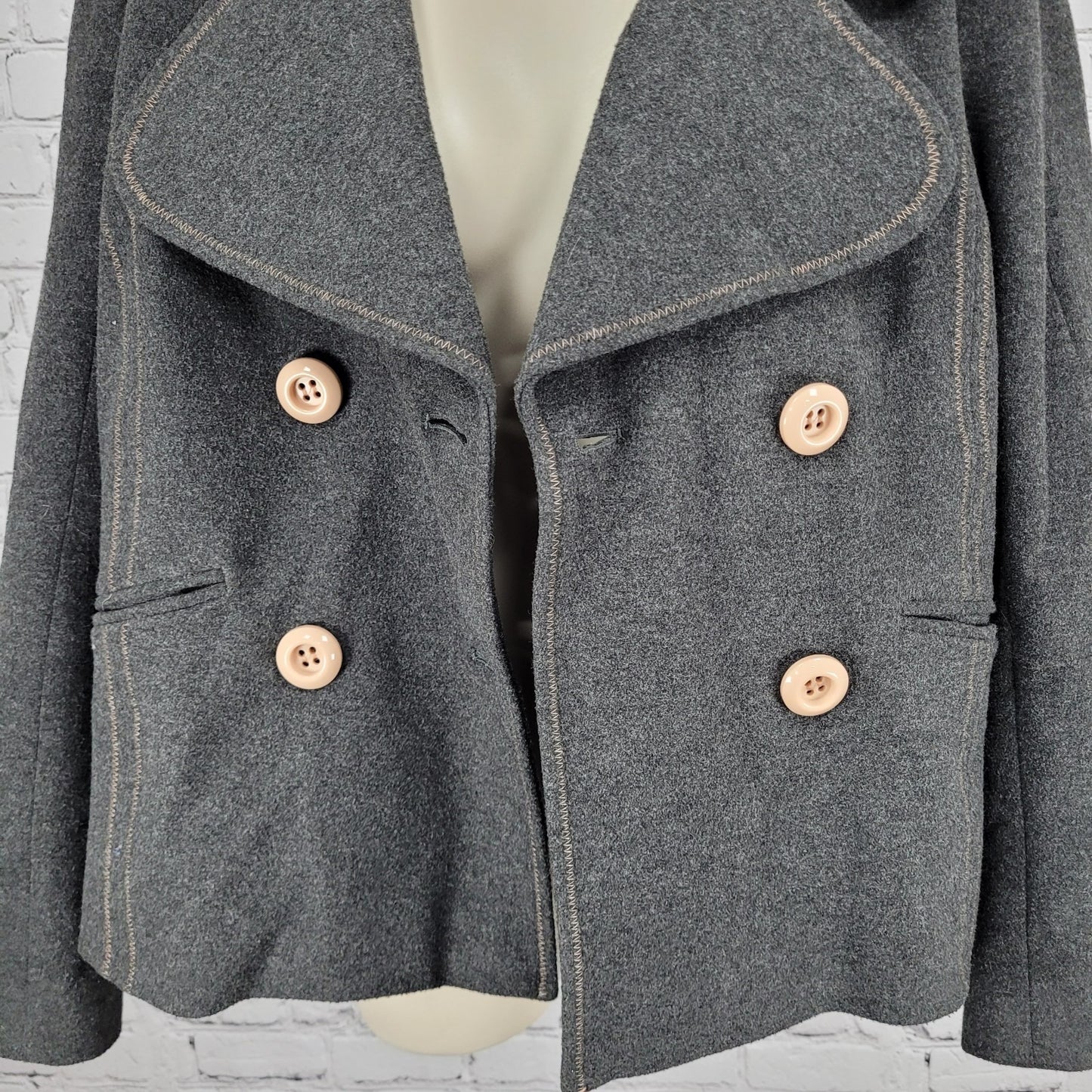 Ett:Twa Anthropologie Grey Double Breasted Buttoned Stretch Lined Jacket 8