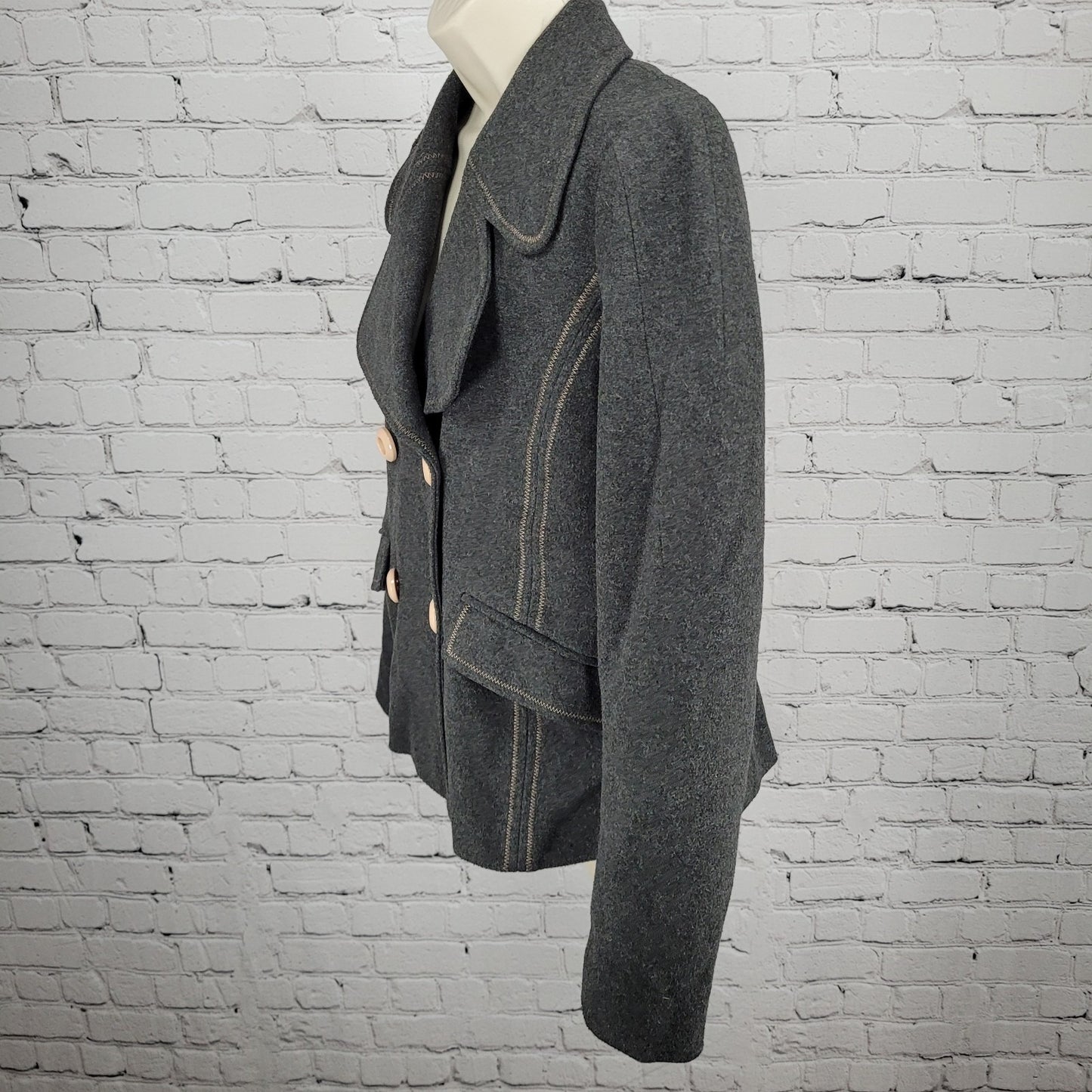 Ett:Twa Anthropologie Grey Double Breasted Buttoned Stretch Lined Jacket 8