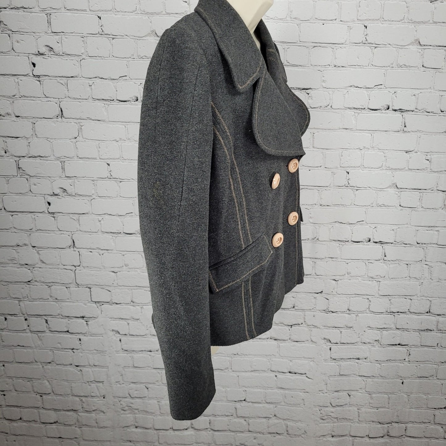 Ett:Twa Anthropologie Grey Double Breasted Buttoned Stretch Lined Jacket 8