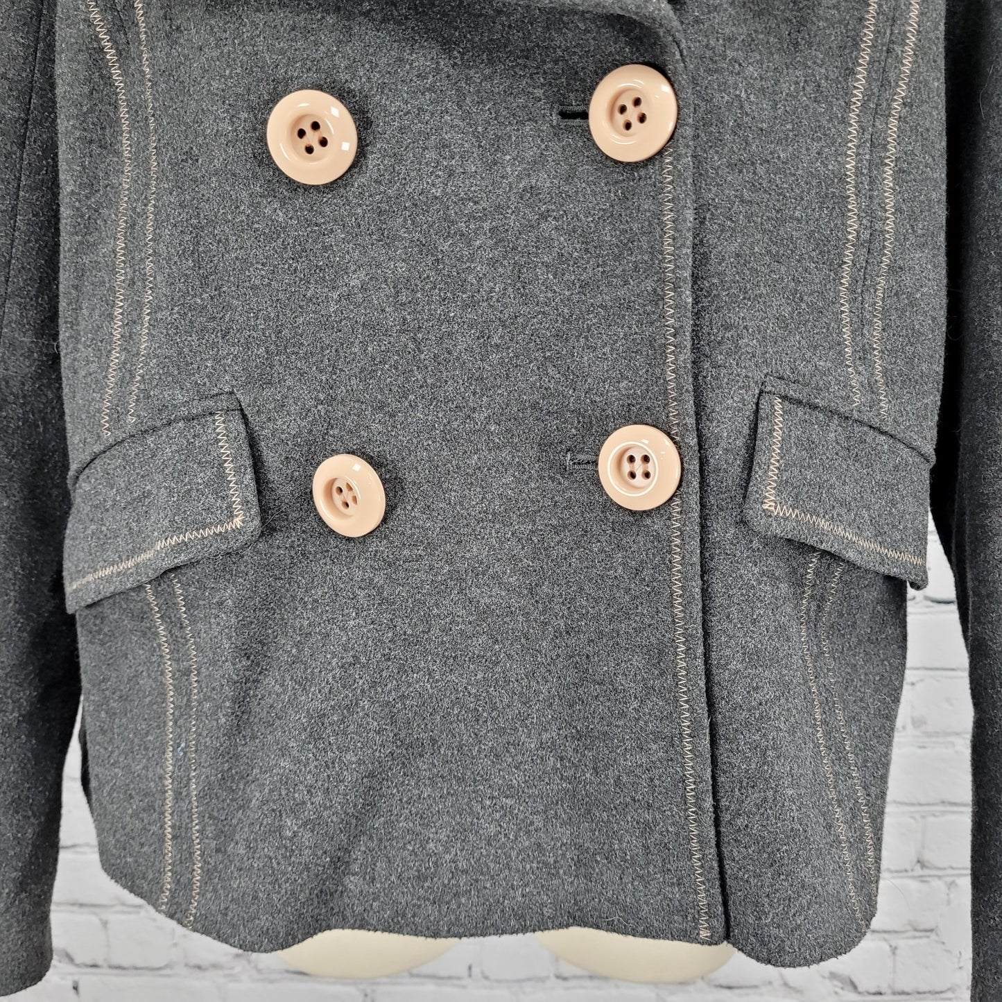 Ett:Twa Anthropologie Grey Double Breasted Buttoned Stretch Lined Jacket 8
