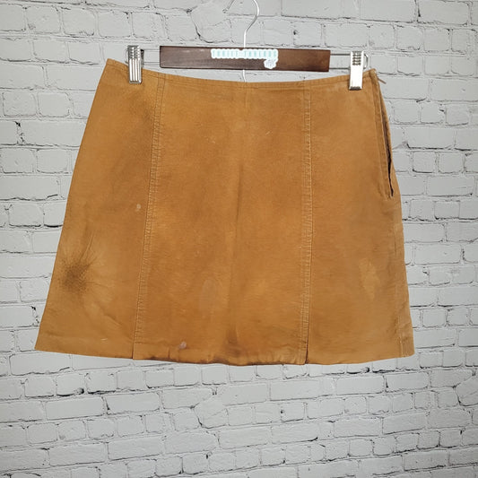Kathy Ireland Tan Brown Genuine Suede Leather Lined Side Zip Mini Skirt Size 8