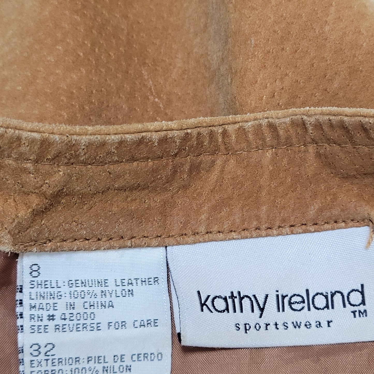 Kathy Ireland Tan Brown Genuine Suede Leather Lined Side Zip Mini Skirt Size 8