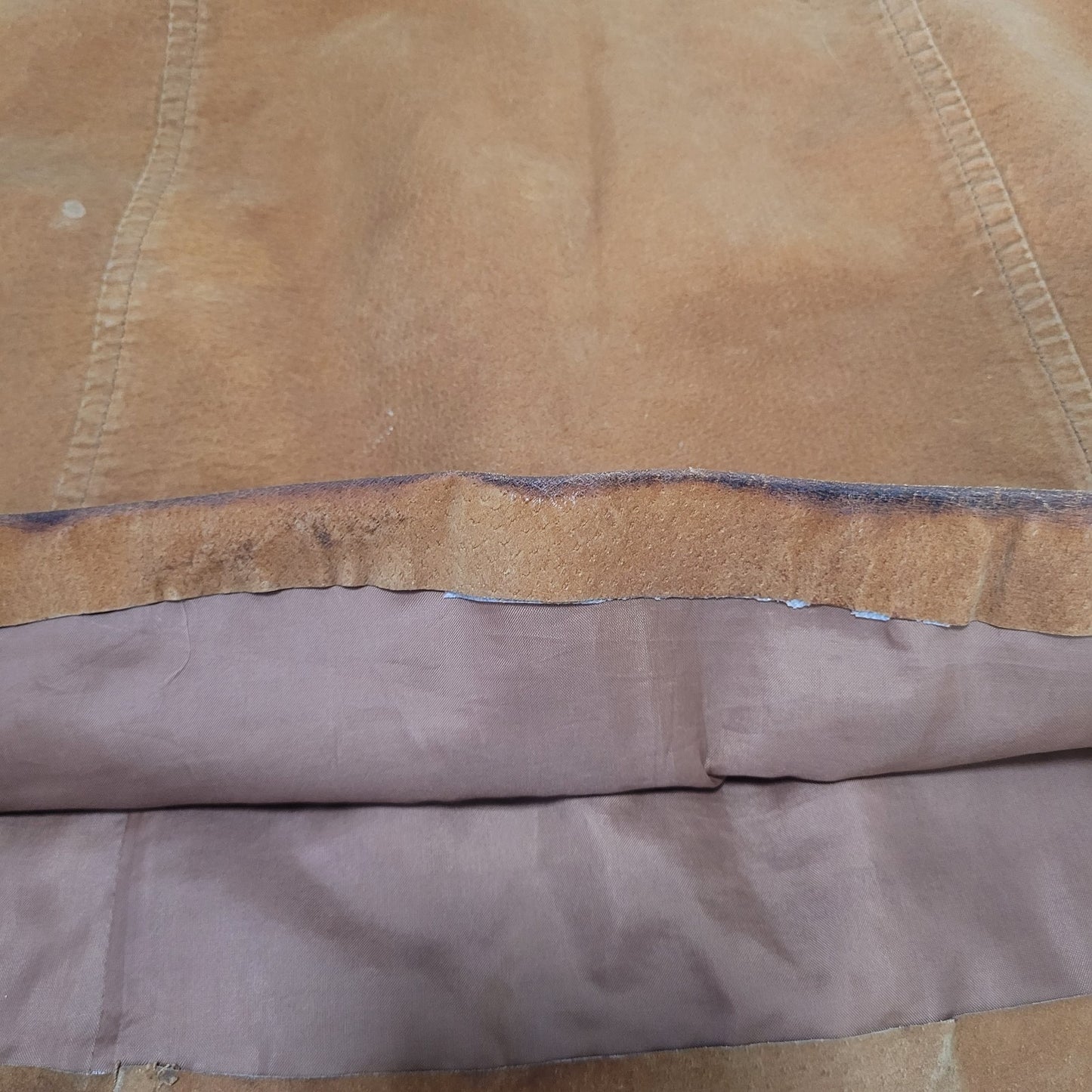 Kathy Ireland Tan Brown Genuine Suede Leather Lined Side Zip Mini Skirt Size 8