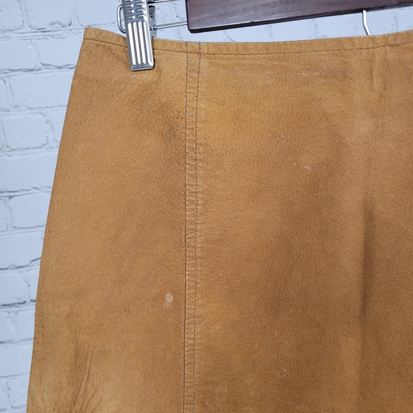 Kathy Ireland Tan Brown Genuine Suede Leather Lined Side Zip Mini Skirt Size 8