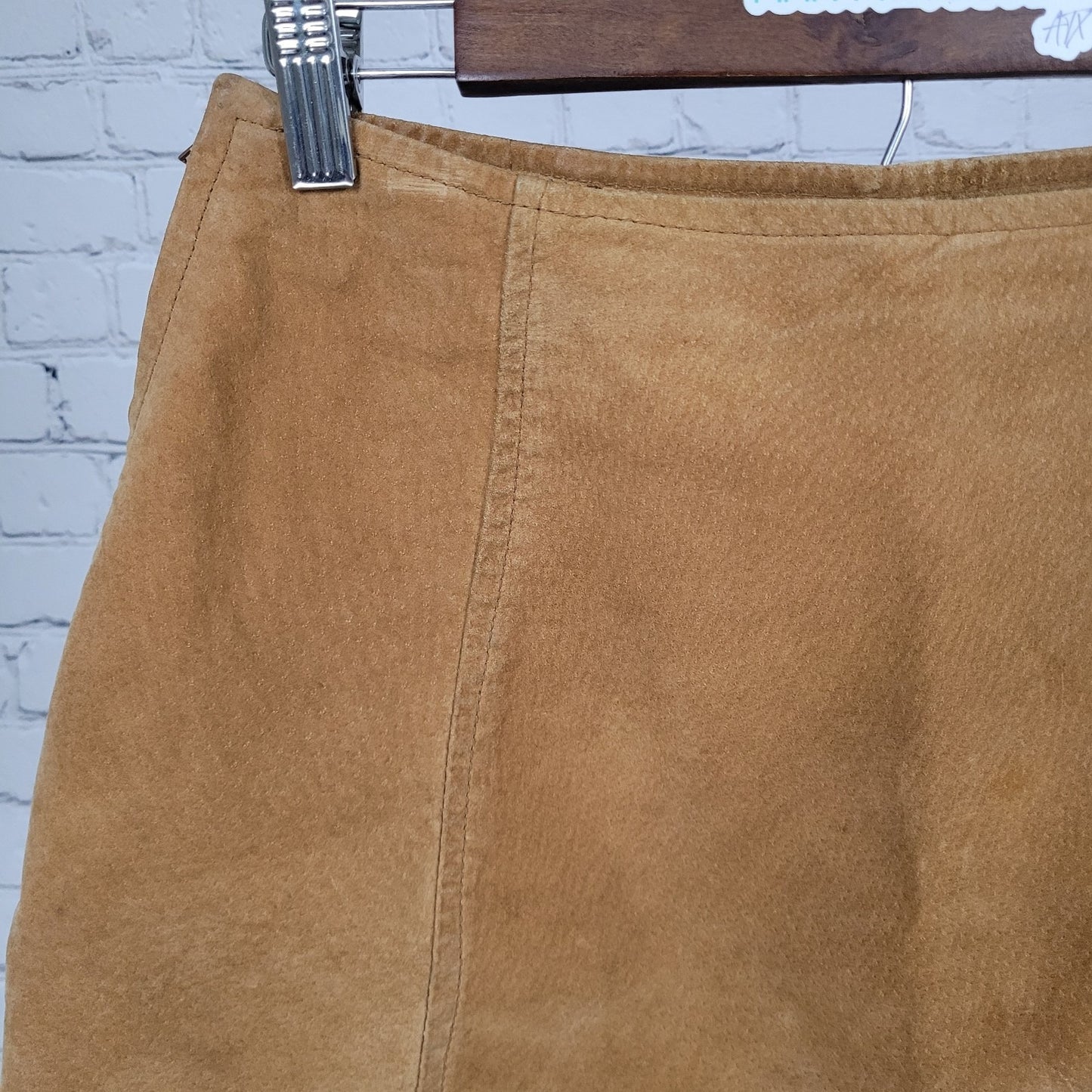 Kathy Ireland Tan Brown Genuine Suede Leather Lined Side Zip Mini Skirt Size 8