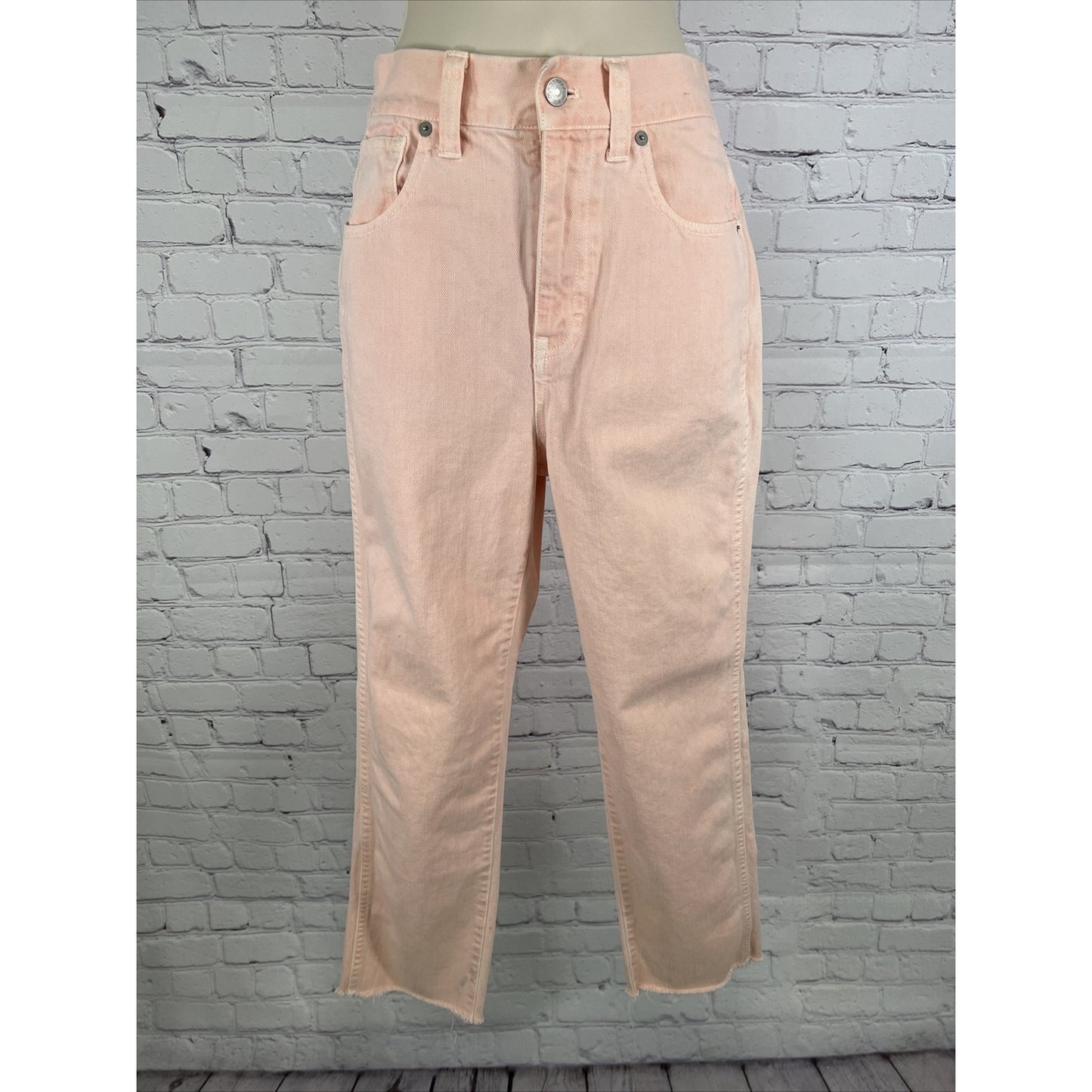 MADEWELL Tapered Denim Jeans Raw Edge Ankle Cuff Pink Size 26 High Rise *stained