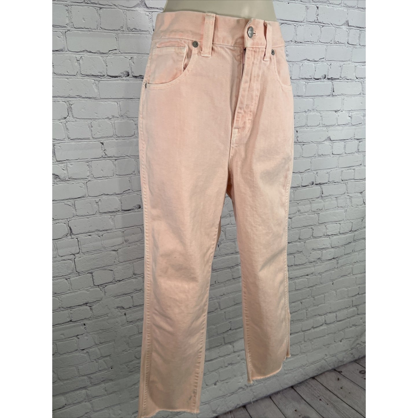 MADEWELL Tapered Denim Jeans Raw Edge Ankle Cuff Pink Size 26 High Rise *stained
