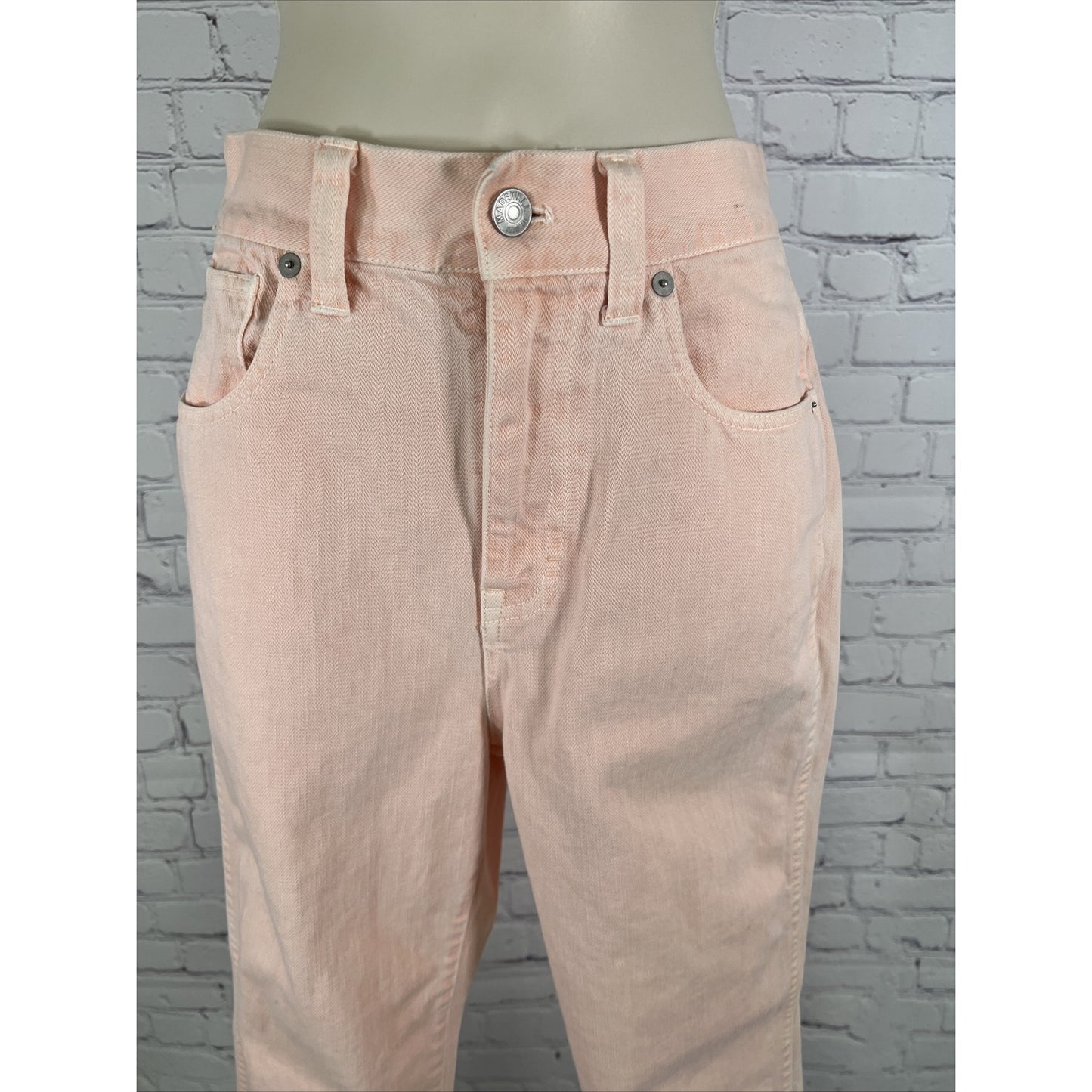MADEWELL Tapered Denim Jeans Raw Edge Ankle Cuff Pink Size 26 High Rise *stained