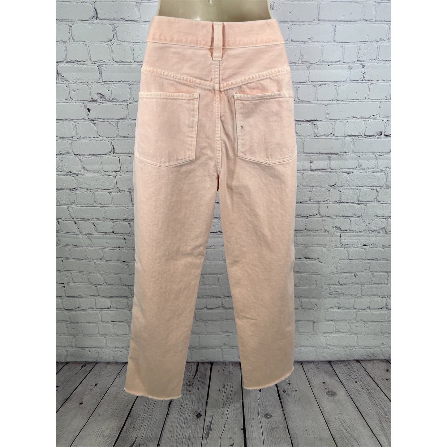 MADEWELL Tapered Denim Jeans Raw Edge Ankle Cuff Pink Size 26 High Rise *stained