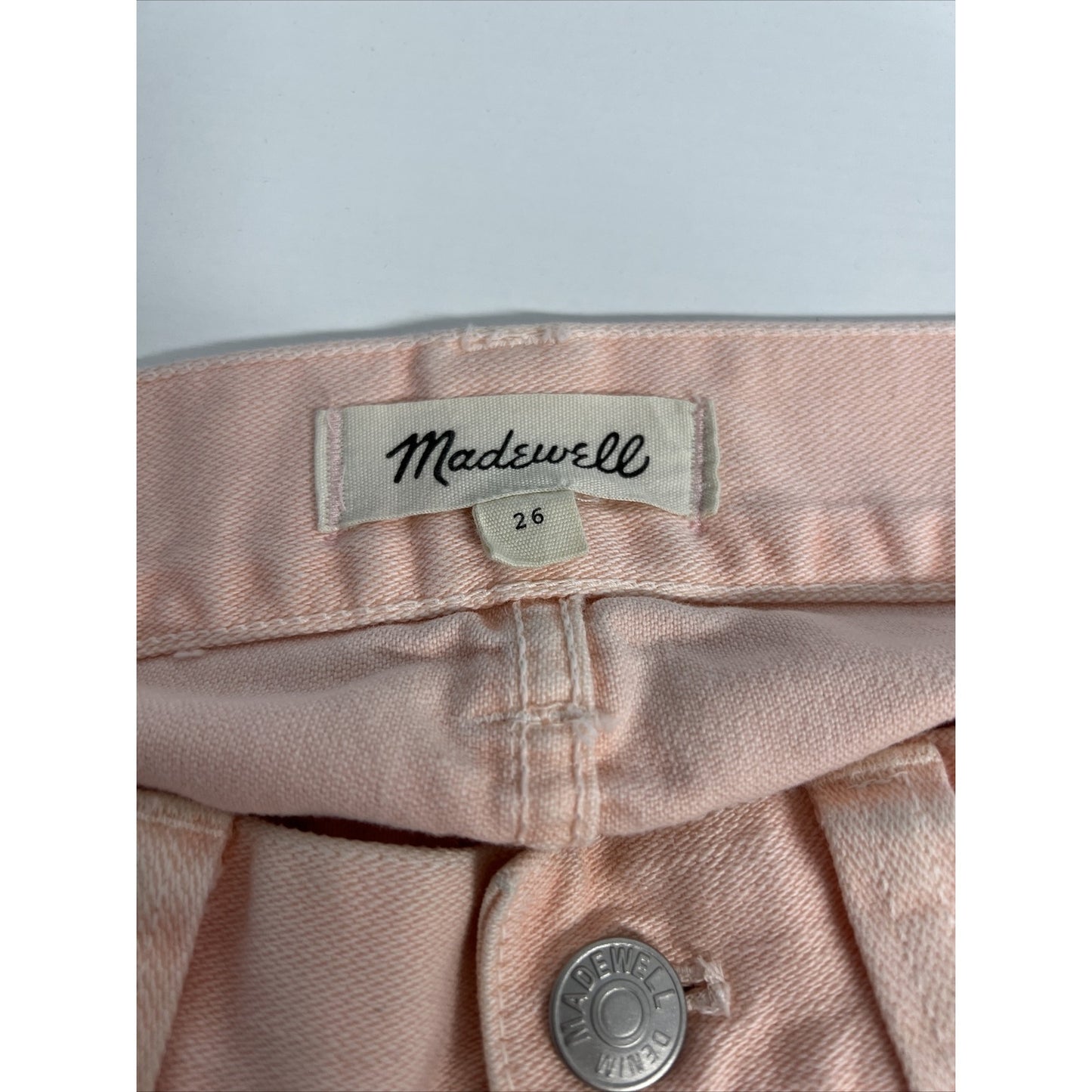 MADEWELL Tapered Denim Jeans Raw Edge Ankle Cuff Pink Size 26 High Rise *stained