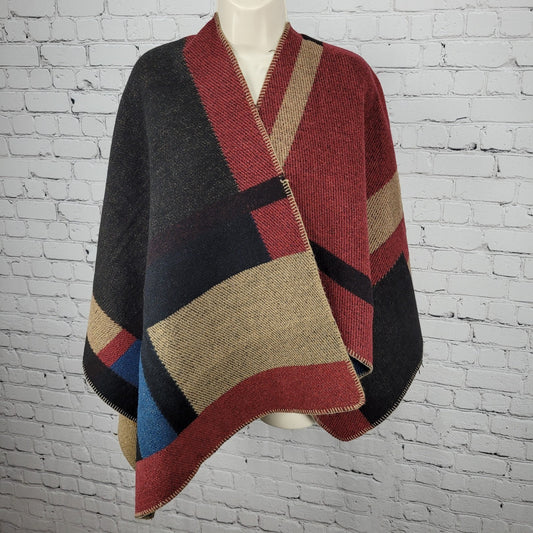 Ayomis Proesum Colorblock Asymmetric Shawl Cape Blanket Sweater One Size