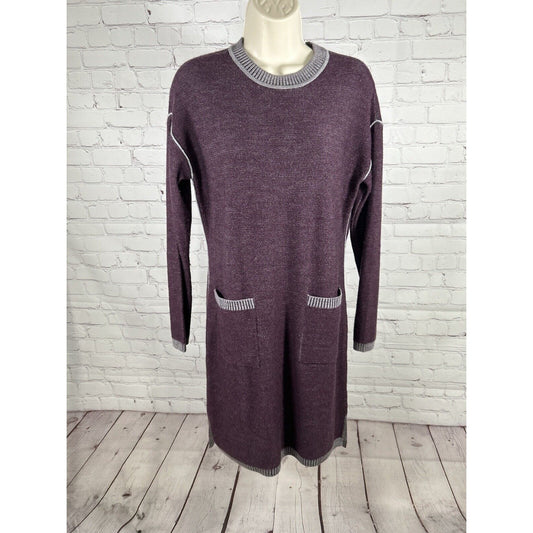 Orvis Purple Pullover 100% Wool Long Sleeve Knee Length Sweater Dress Size XS