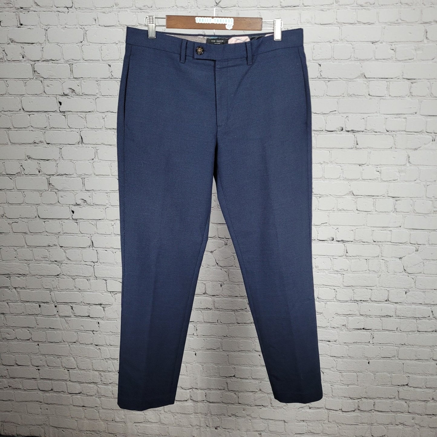 Ted Baker Blue Textured Stretch Flat Front Straight Dress Pants Size 32 (32x31)