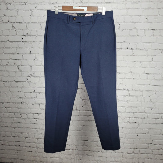 Ted Baker Blue Textured Stretch Flat Front Straight Dress Pants Size 32 (32x31)