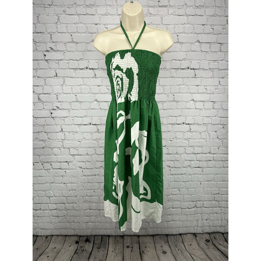 NWD Gypsie Blu Green White Shirred Halter Strapless Midi Tube Top Dress M