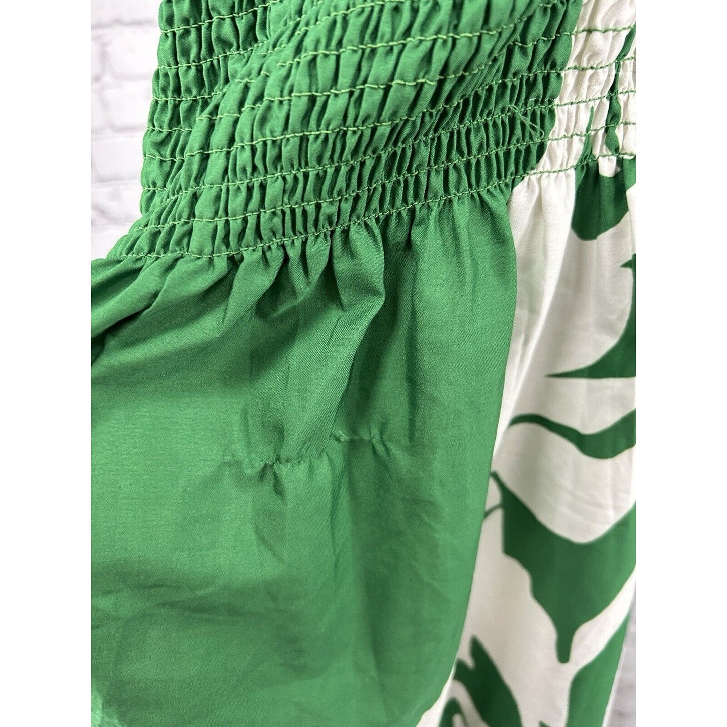 NWD Gypsie Blu Green White Shirred Halter Strapless Midi Tube Top Dress M