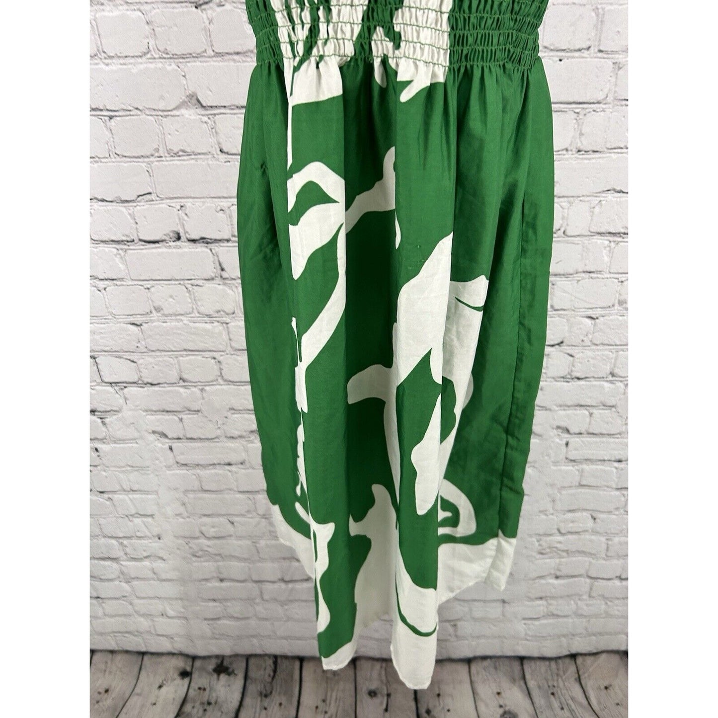 NWD Gypsie Blu Green White Shirred Halter Strapless Midi Tube Top Dress M