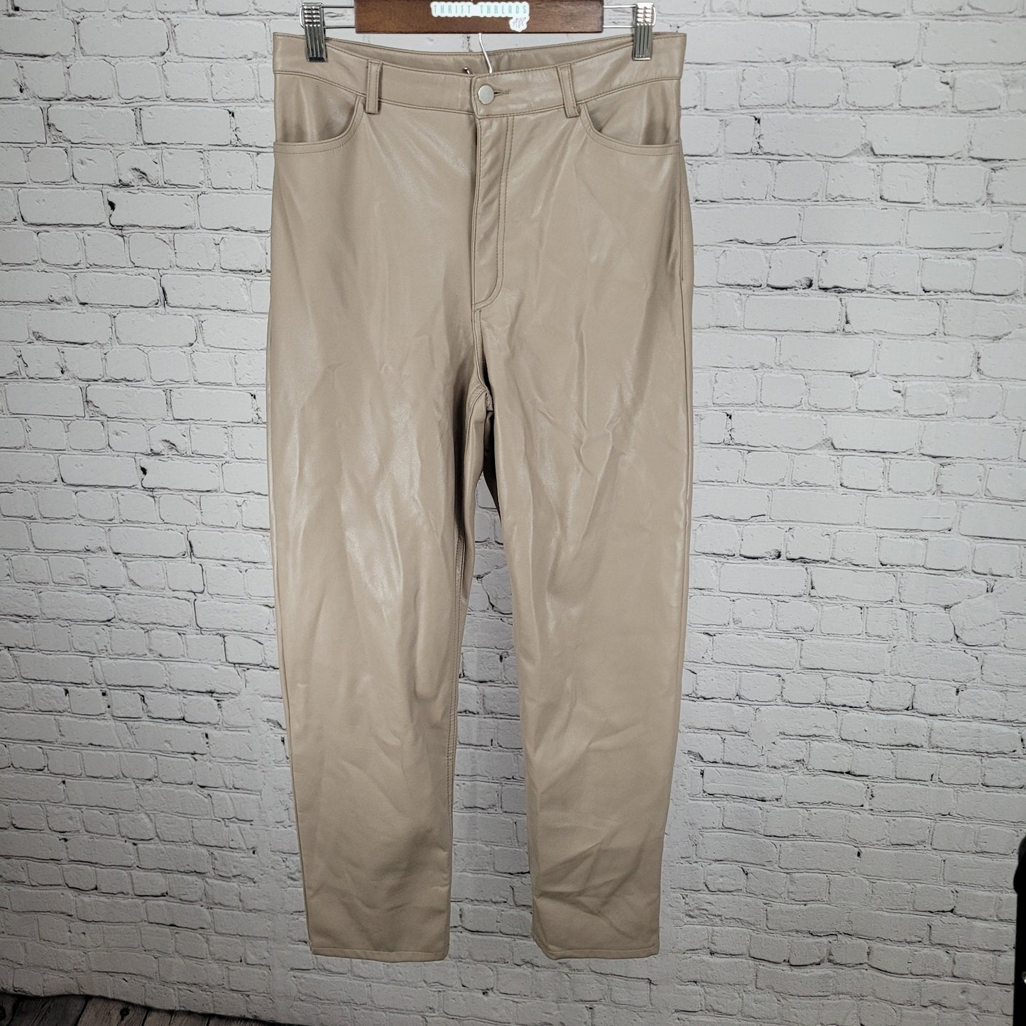 Dynamite Beige Faux Leather Stretch High Rise Straight Leg Pants Size 10 (29x29)