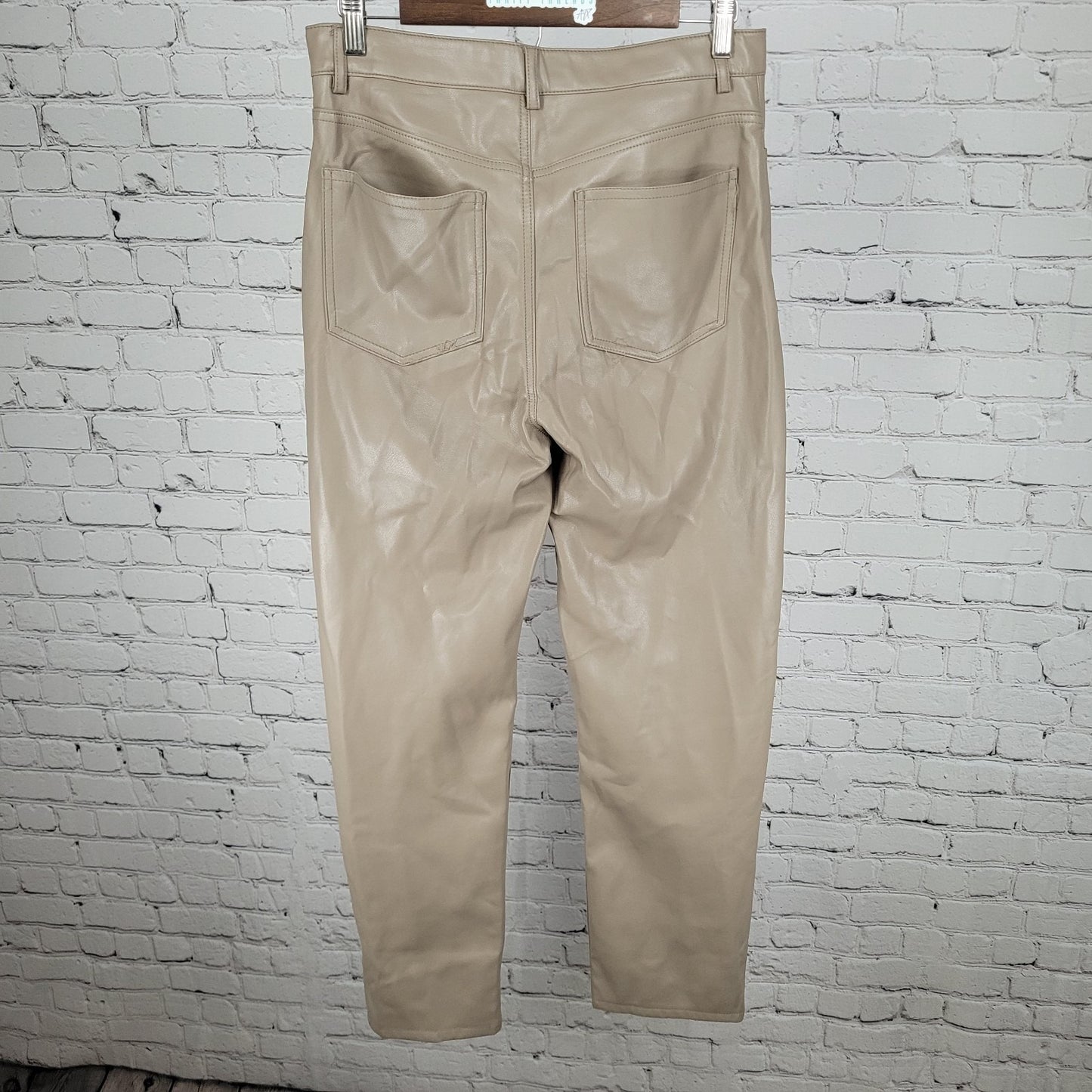 Dynamite Beige Faux Leather Stretch High Rise Straight Leg Pants Size 10 (29x29)