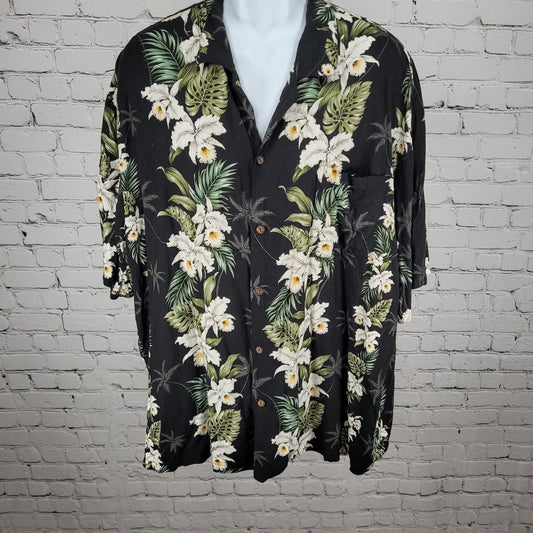 VTG Milson By Ky’s Black Tropical Floral Hawaiian Button Up Shirt USA Made 3XL