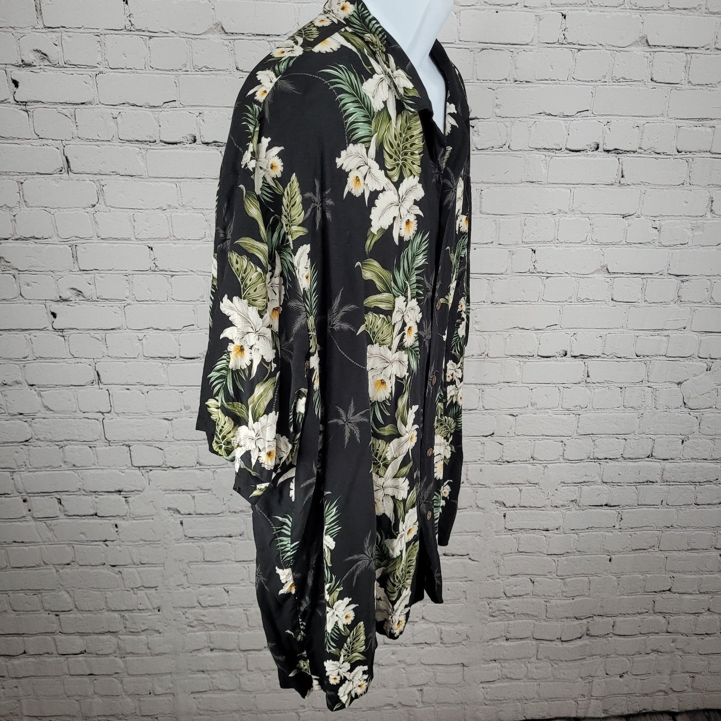 VTG Milson By Ky’s Black Tropical Floral Hawaiian Button Up Shirt USA Made 3XL