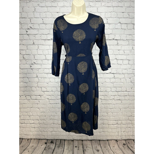 Sassafras Navy Blue Gold Tree Print 3/4 Sleeve Shift Dress Women’s XL
