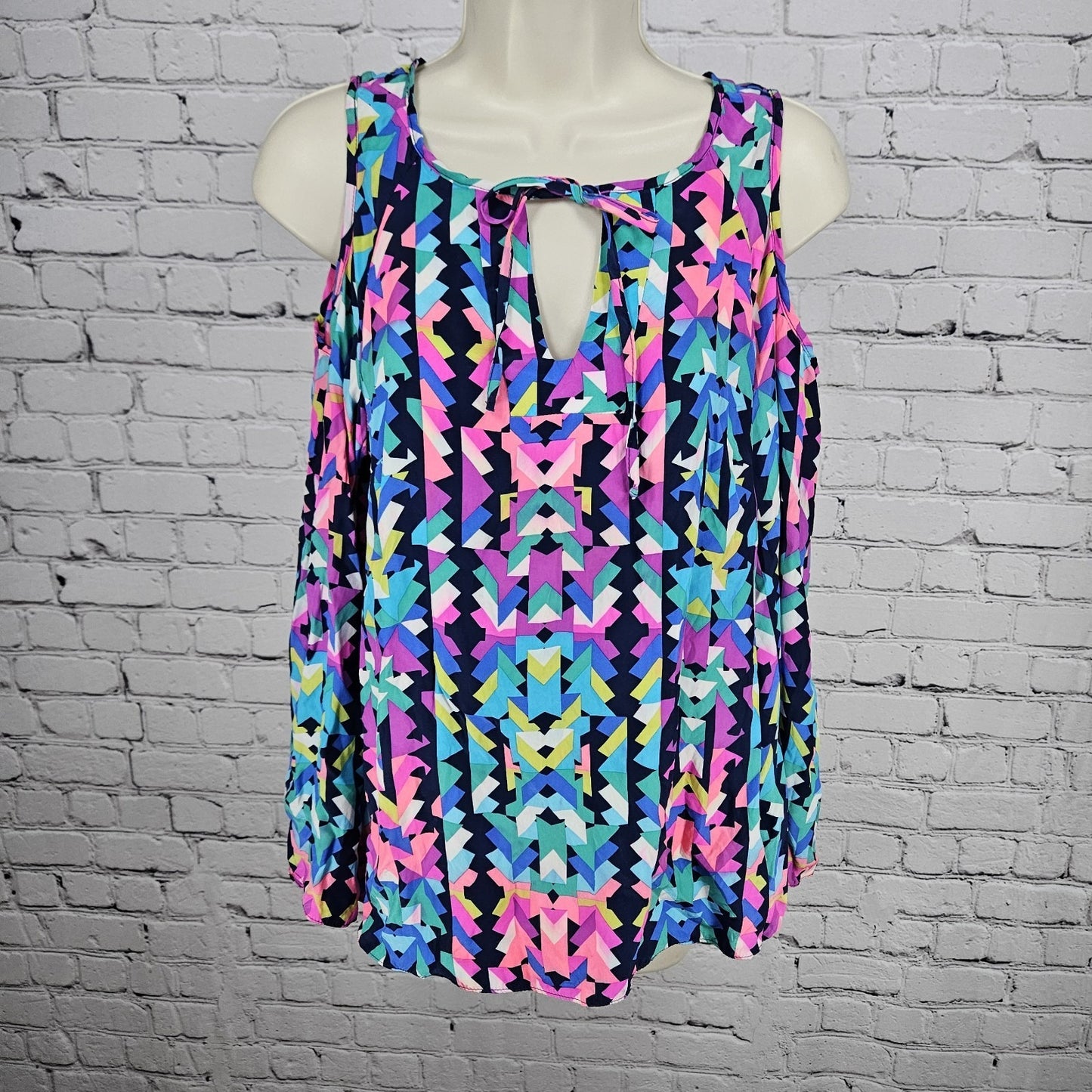 Alice & Trixie Multicolor 100% Silk Cold Shoulder Long Sleeve Blouse Top USA M