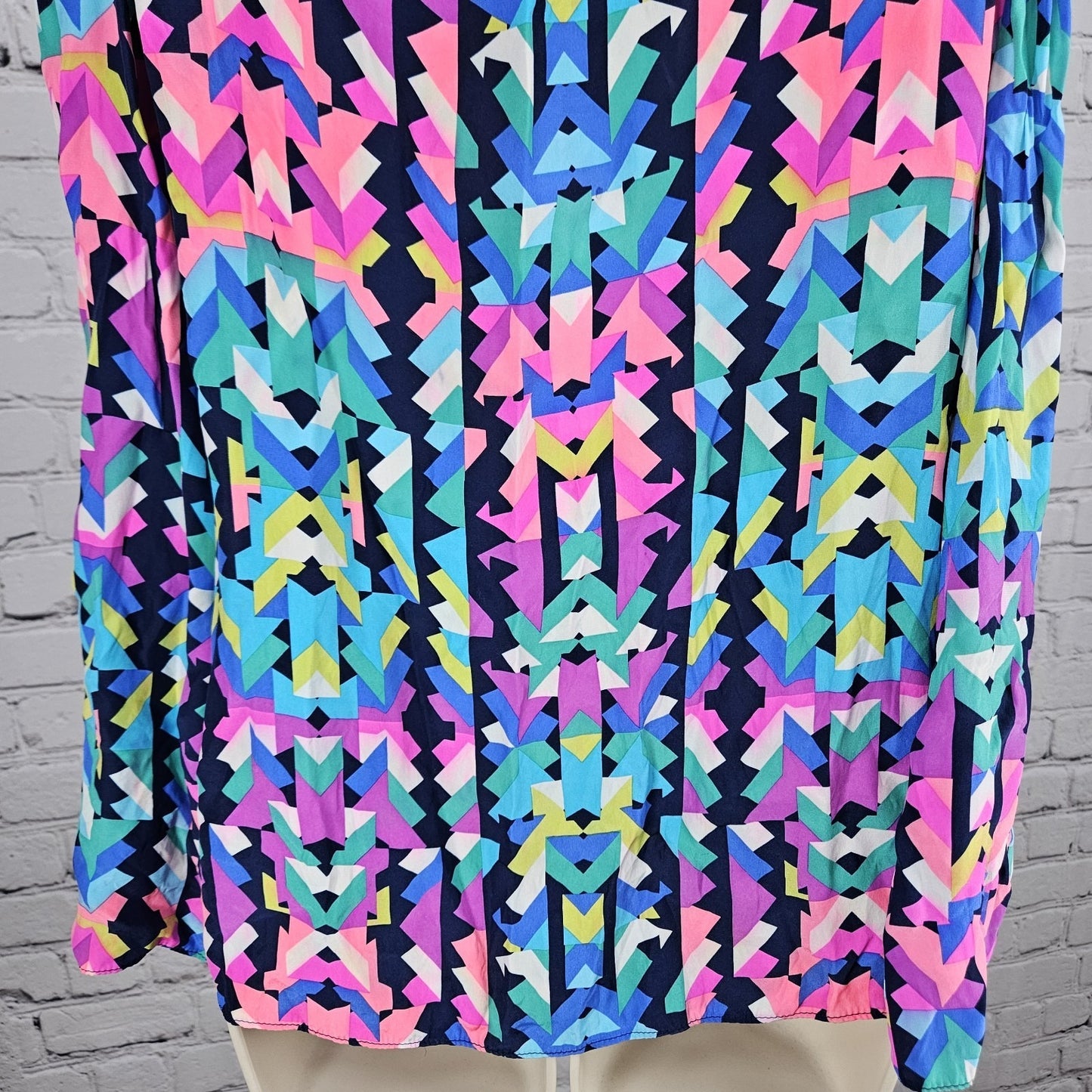 Alice & Trixie Multicolor 100% Silk Cold Shoulder Long Sleeve Blouse Top USA M