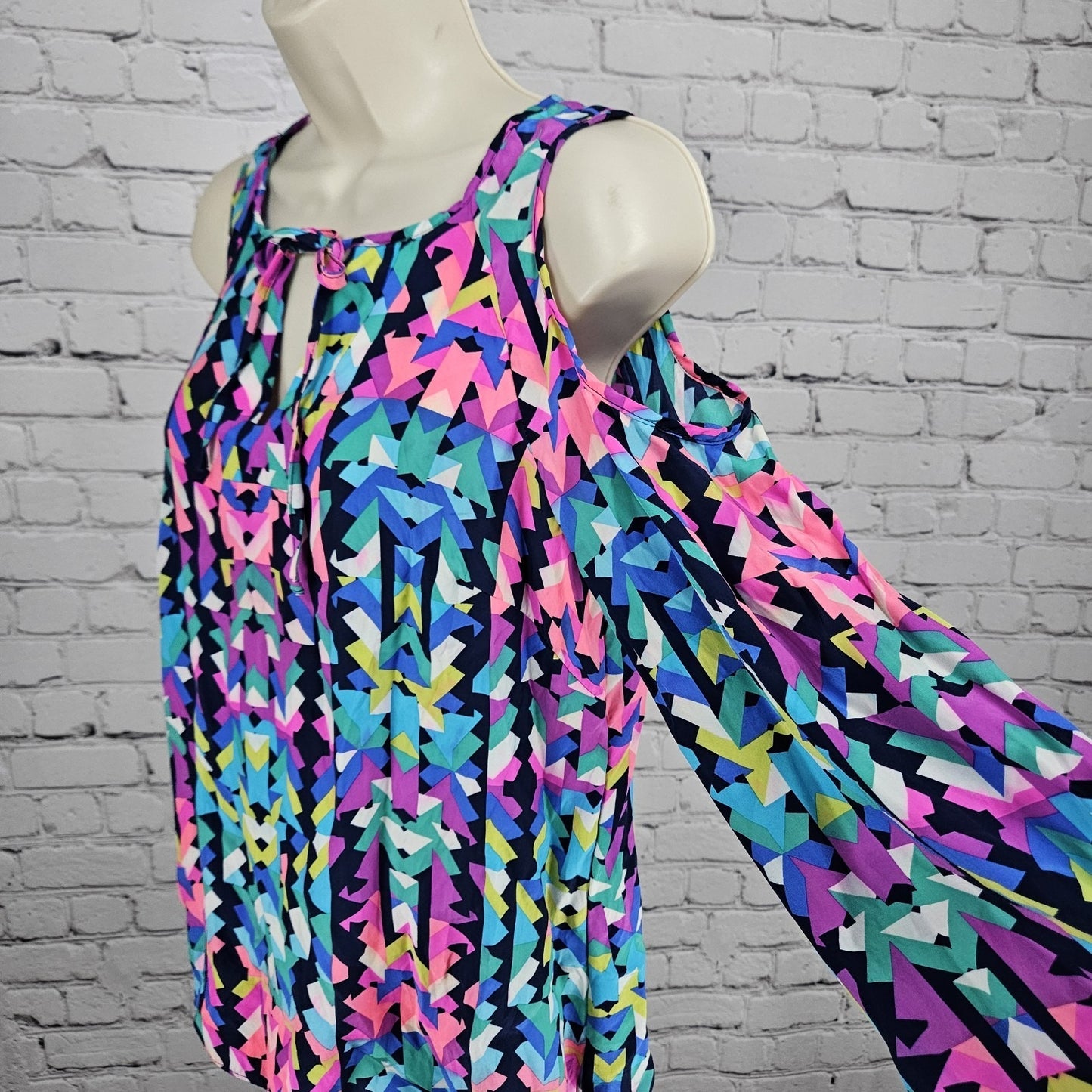 Alice & Trixie Multicolor 100% Silk Cold Shoulder Long Sleeve Blouse Top USA M