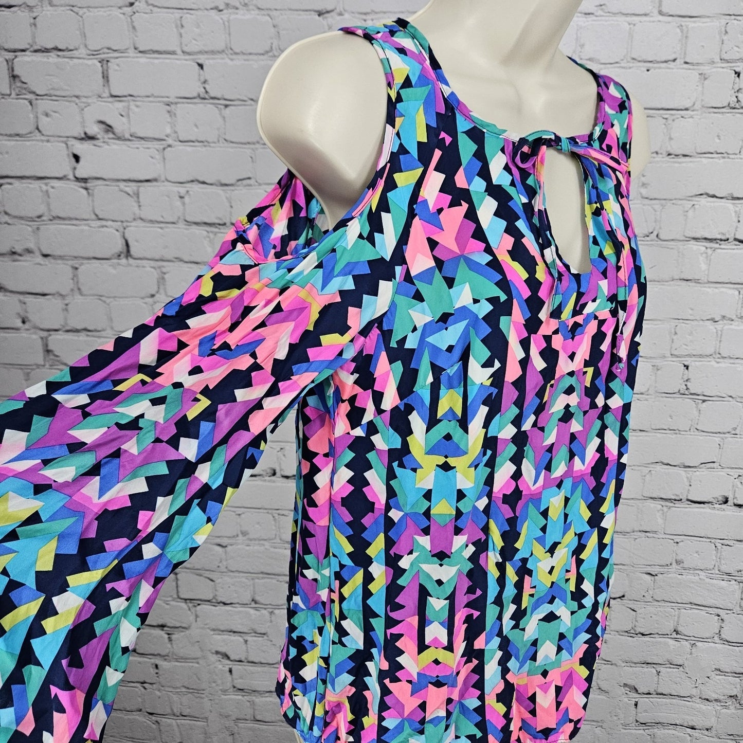 Alice & Trixie Multicolor 100% Silk Cold Shoulder Long Sleeve Blouse Top USA M