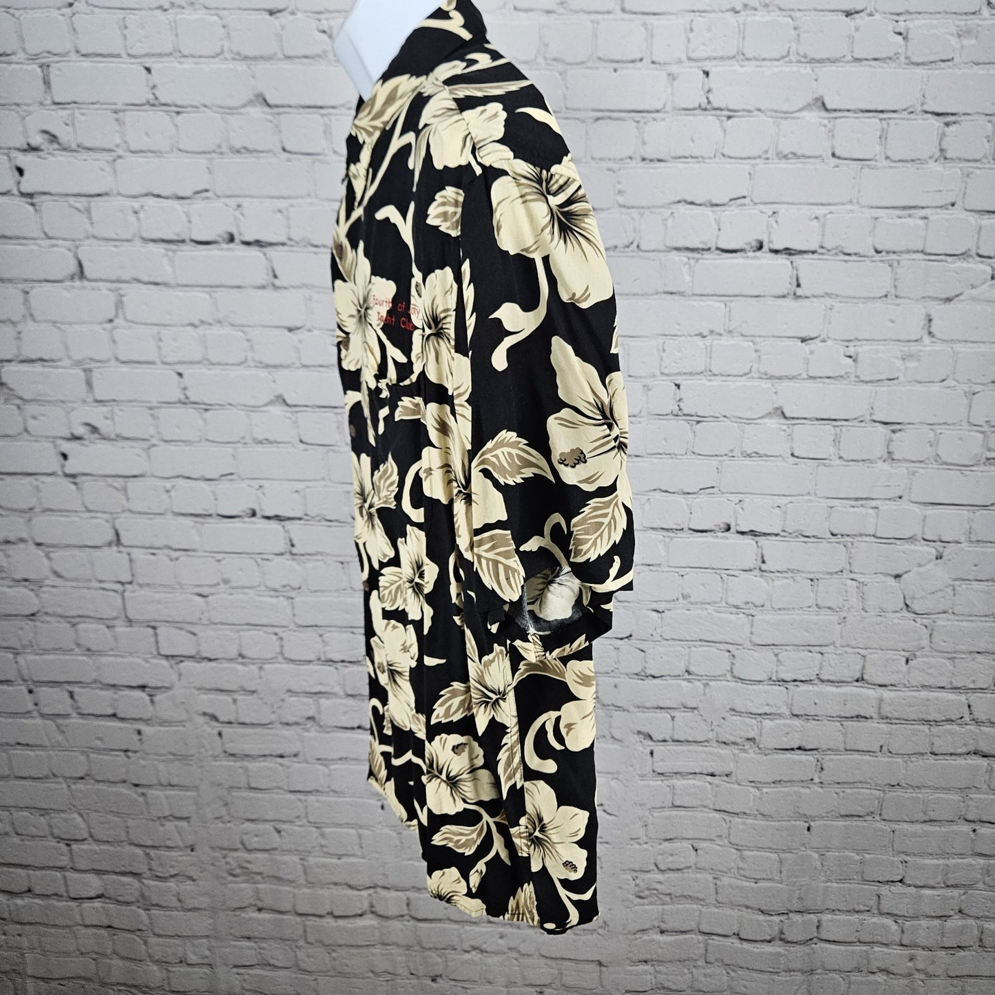 Reyn Spooner Black Tan Spun Rayon July 4 Yaht Club Hawaiian Floral Shirt USA XL