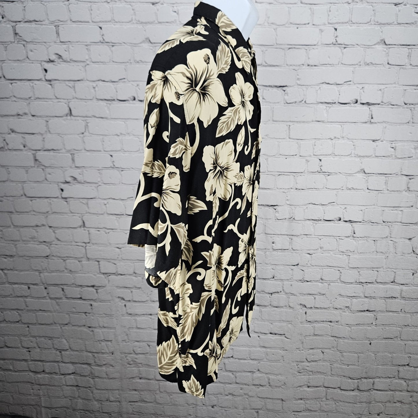 Reyn Spooner Black Tan Spun Rayon July 4 Yaht Club Hawaiian Floral Shirt USA XL