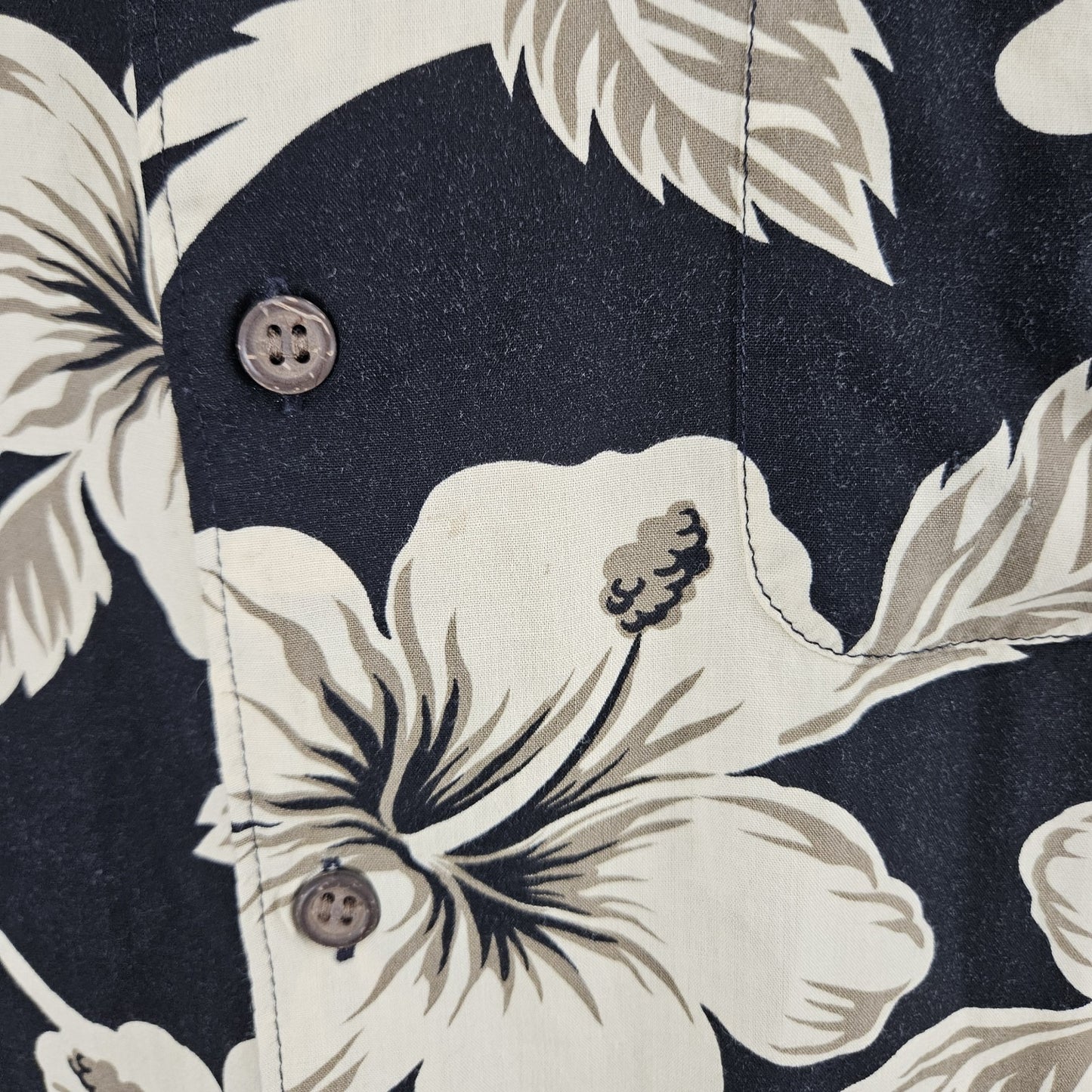 Reyn Spooner Black Tan Spun Rayon July 4 Yaht Club Hawaiian Floral Shirt USA XL