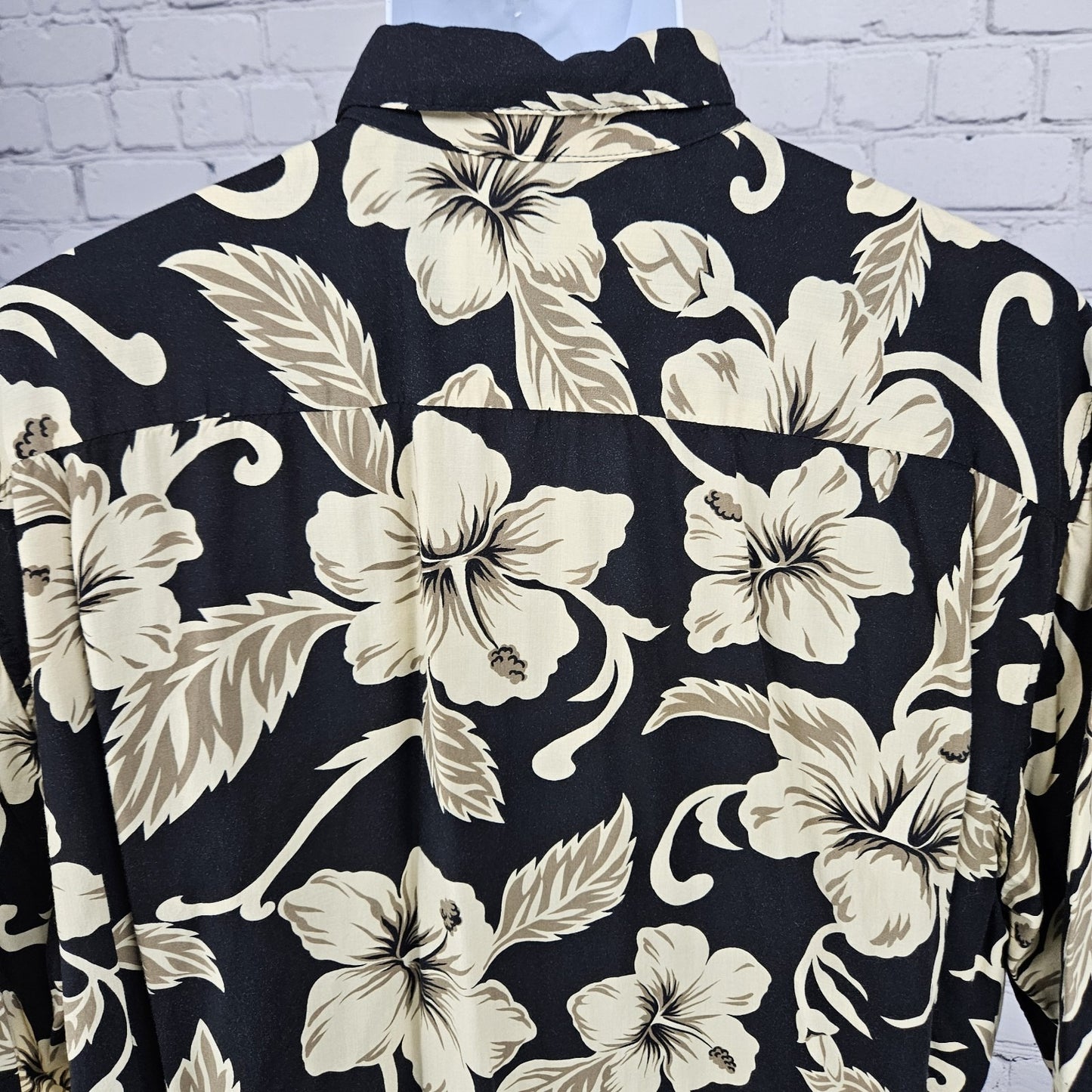 Reyn Spooner Black Tan Spun Rayon July 4 Yaht Club Hawaiian Floral Shirt USA XL
