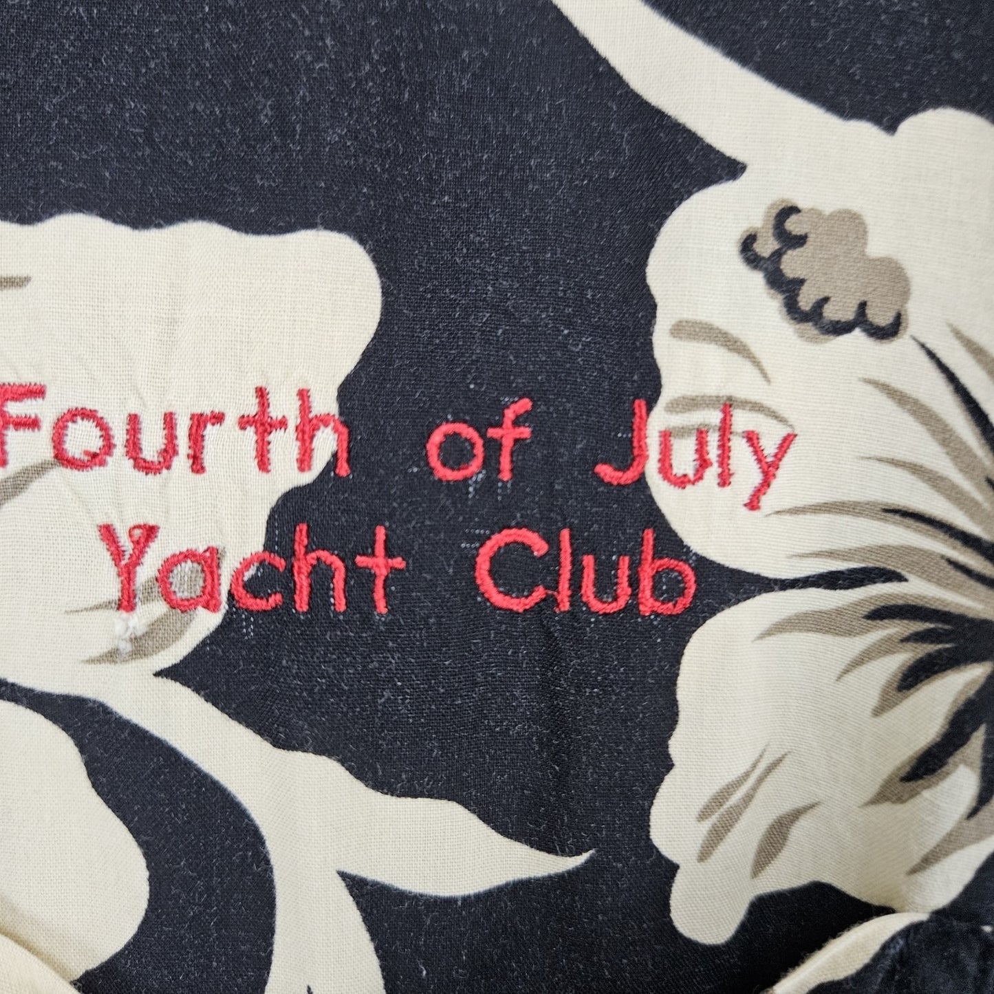 Reyn Spooner Black Tan Spun Rayon July 4 Yaht Club Hawaiian Floral Shirt USA XL