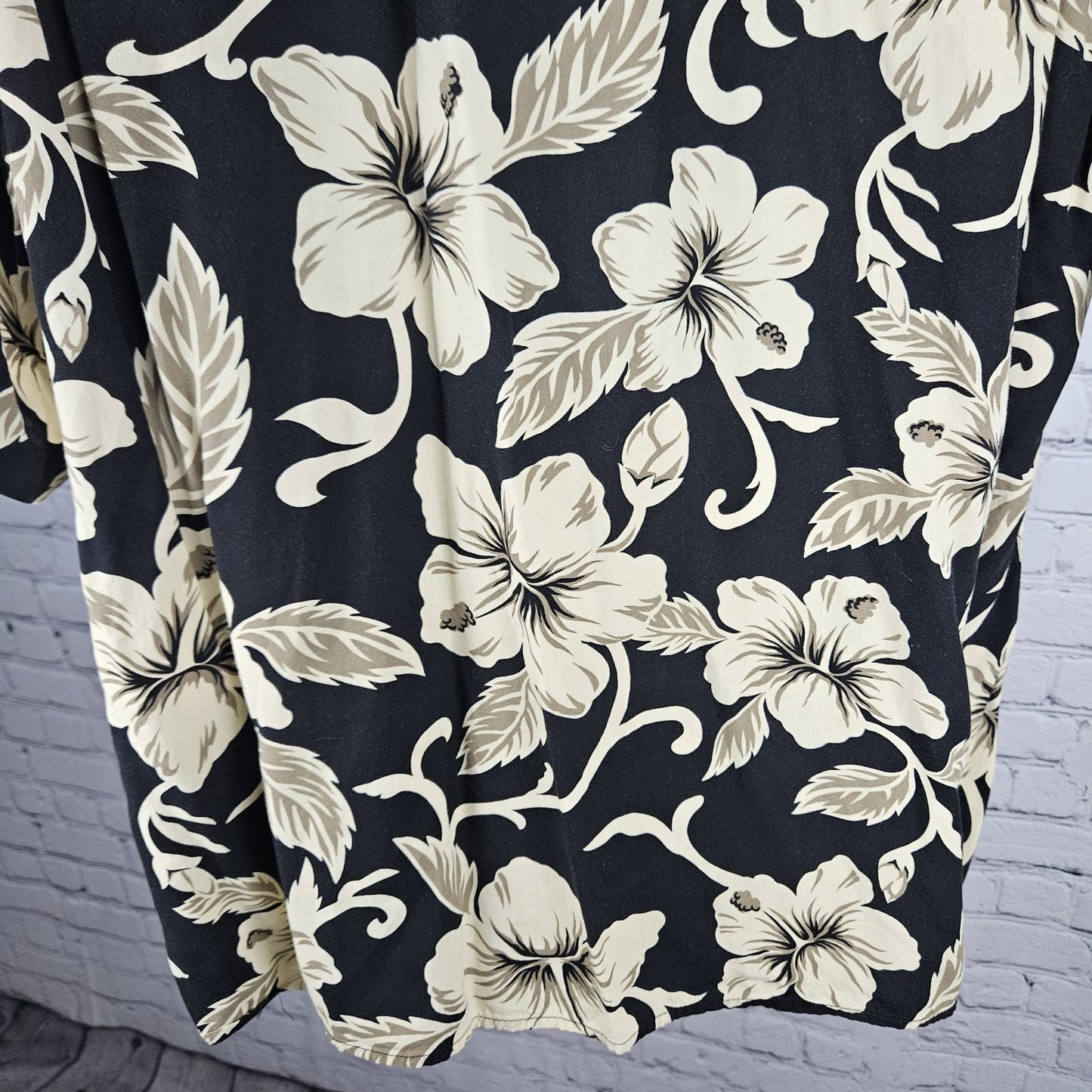 Reyn Spooner Black Tan Spun Rayon July 4 Yaht Club Hawaiian Floral Shirt USA XL