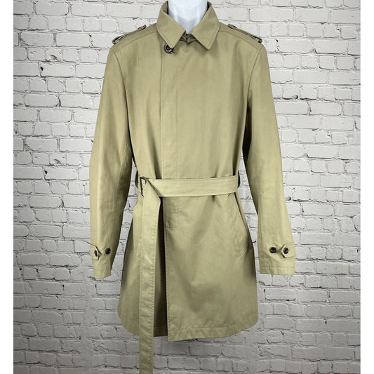 Theory Khaki Brennan Cotton Blend Button Collar Trench Coat Pocket Size Medium M