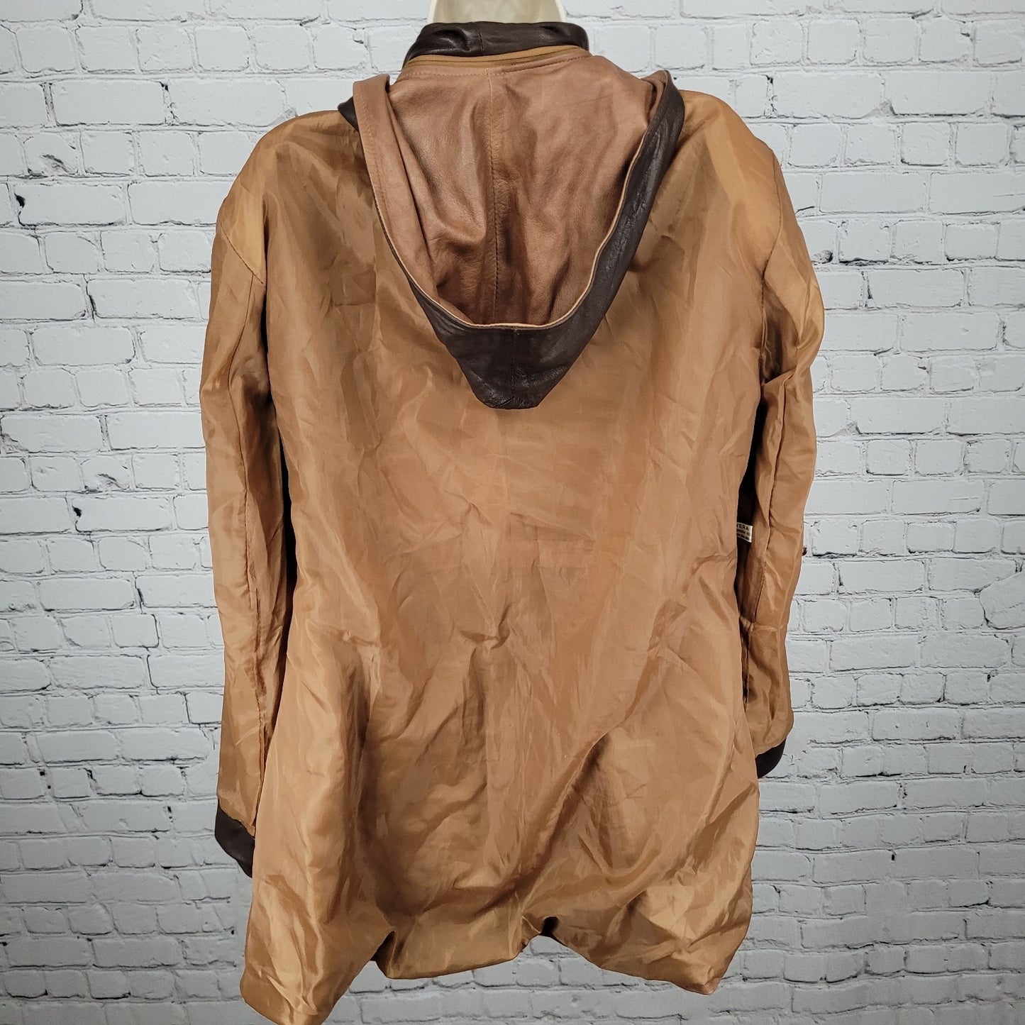 Vera Pelle Brown Soft Leather Removable Hood Zip Jacket Italy Made Size 52