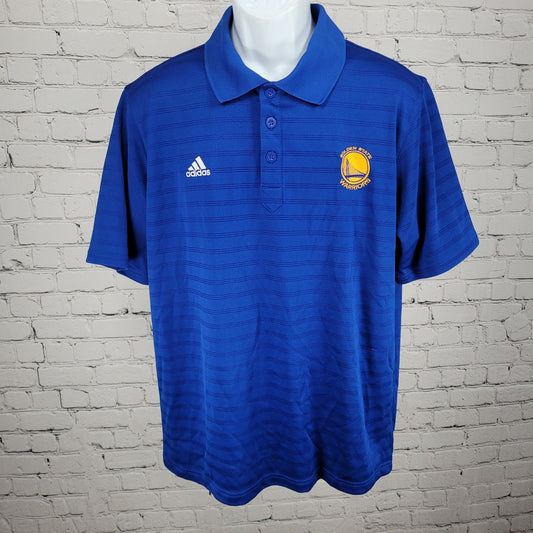 Golden State Warriors Adidas Blue Striped Short Sleeve Polo Shirt Large L