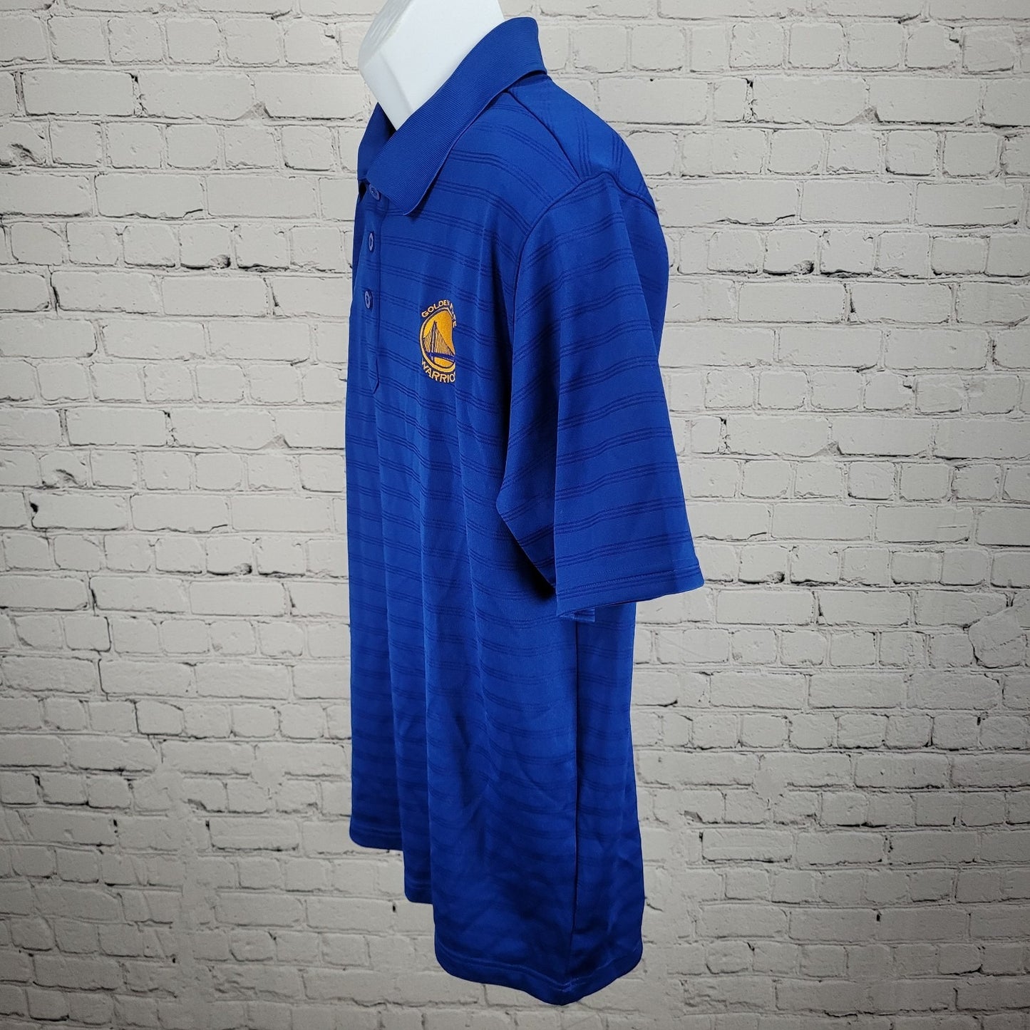Golden State Warriors Adidas Blue Striped Short Sleeve Polo Shirt Large L