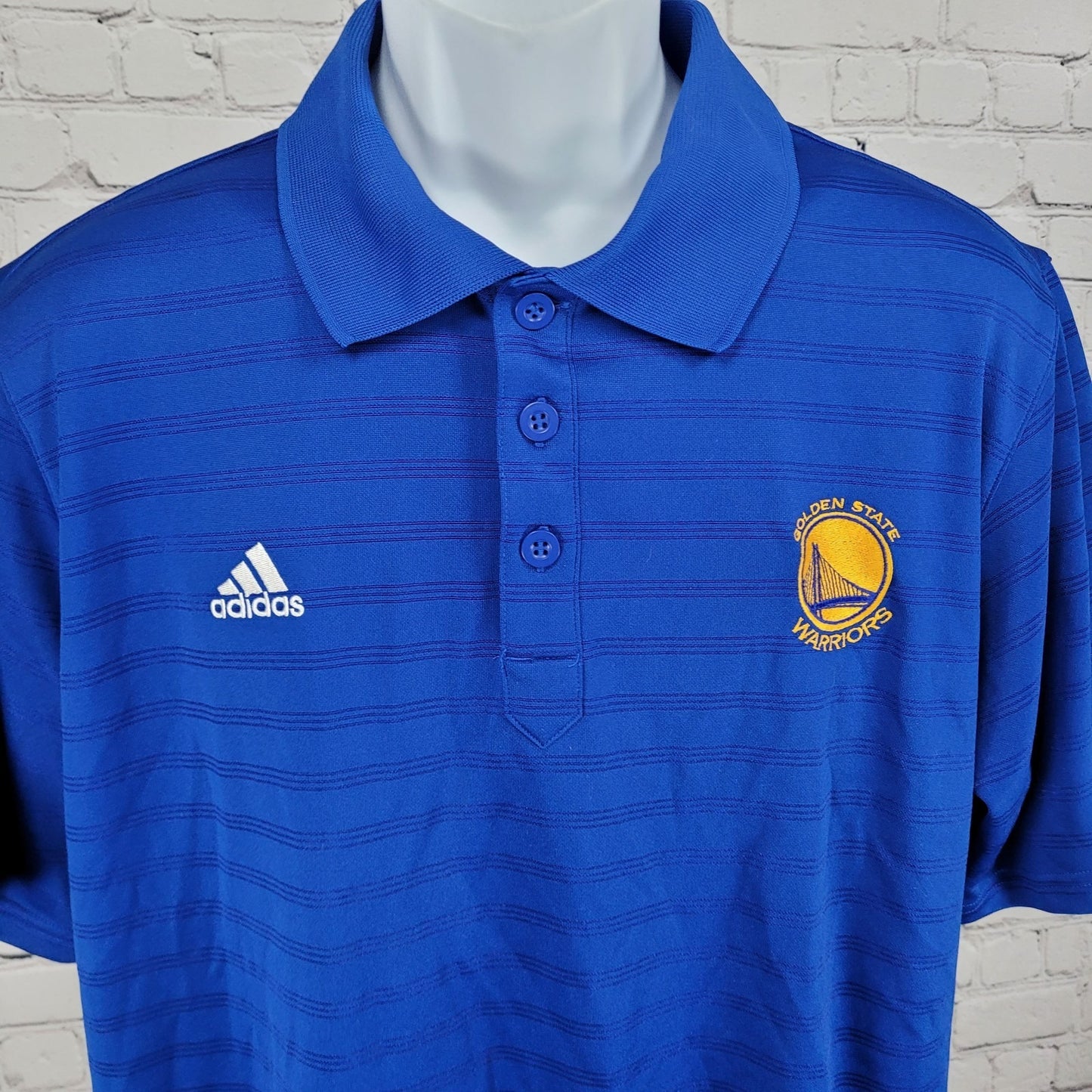 Golden State Warriors Adidas Blue Striped Short Sleeve Polo Shirt Large L
