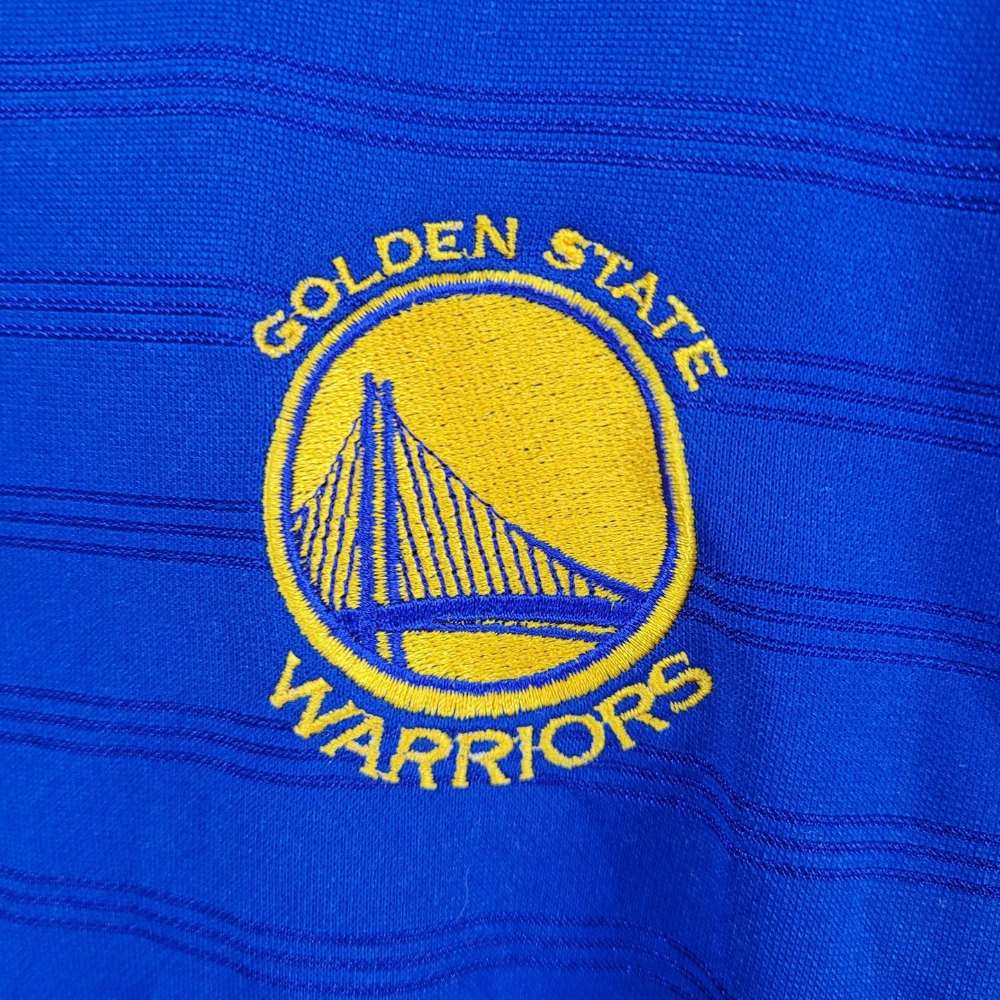 Golden State Warriors Adidas Blue Striped Short Sleeve Polo Shirt Large L
