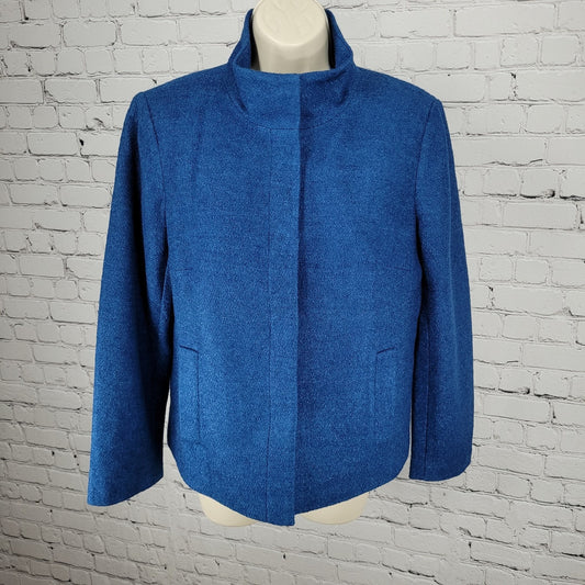 Talbots Blue Wool Blend Lightweight High Neck Snap Lined Pockets Jacket Size 6