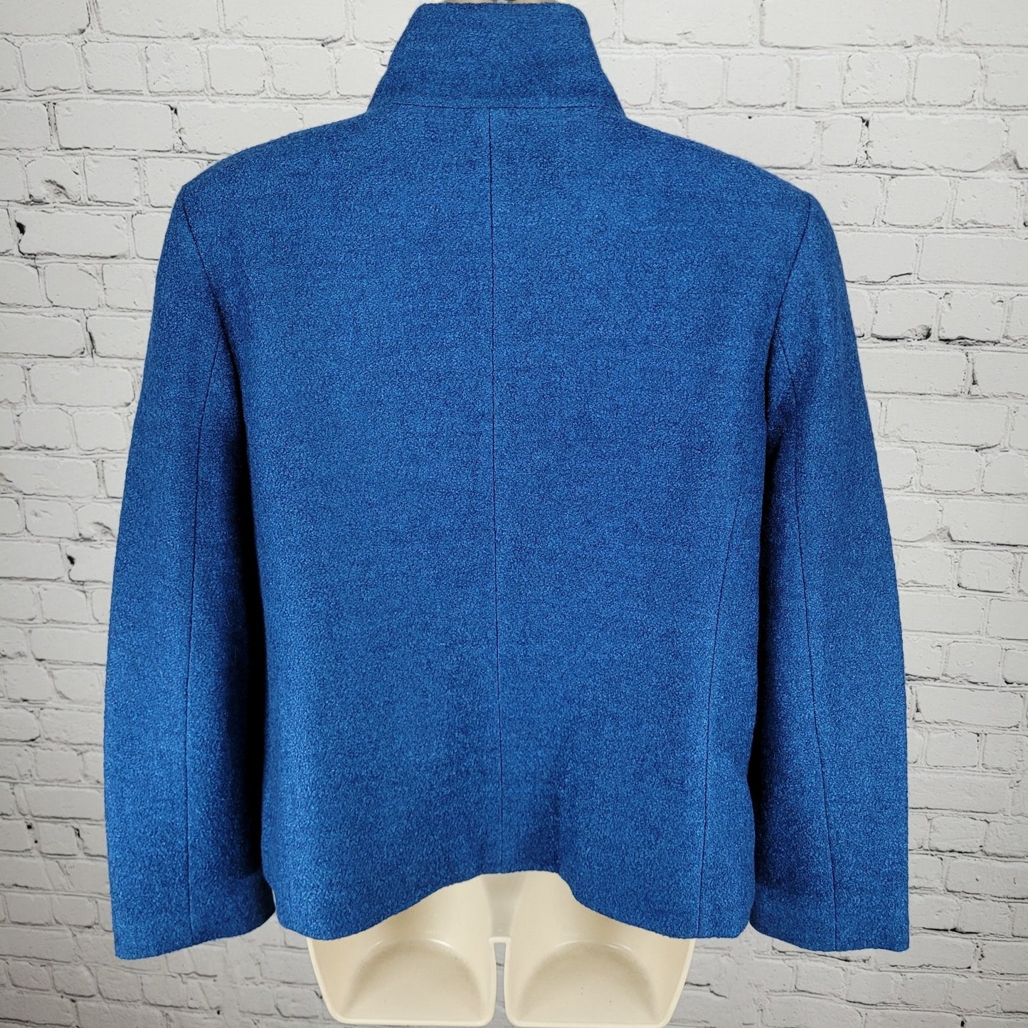 Talbots Blue Wool Blend Lightweight High Neck Snap Lined Pockets Jacket Size 6