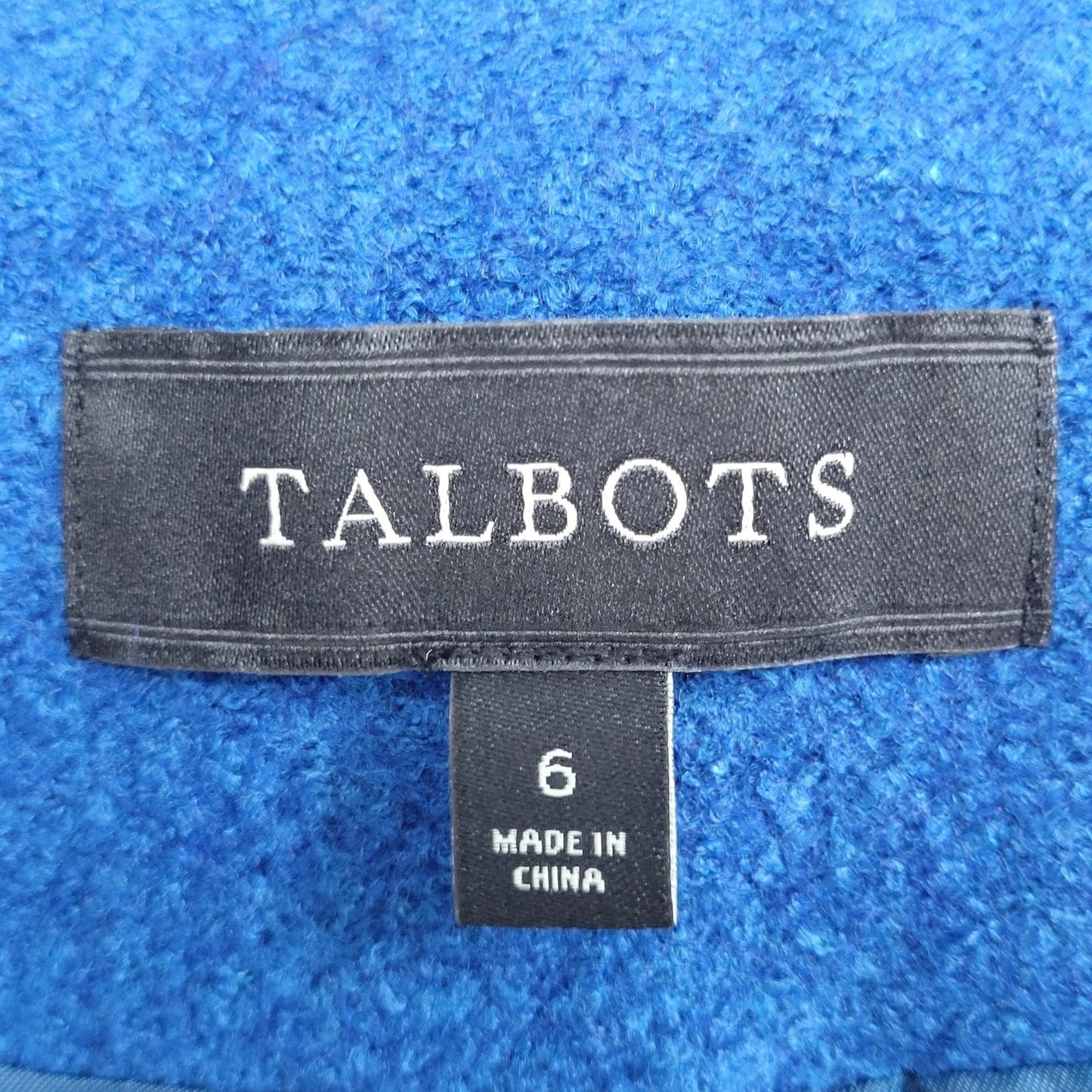 Talbots Blue Wool Blend Lightweight High Neck Snap Lined Pockets Jacket Size 6
