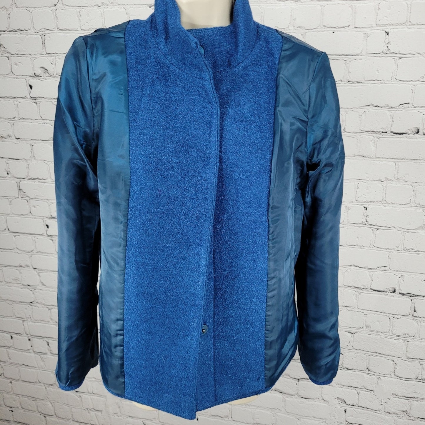 Talbots Blue Wool Blend Lightweight High Neck Snap Lined Pockets Jacket Size 6