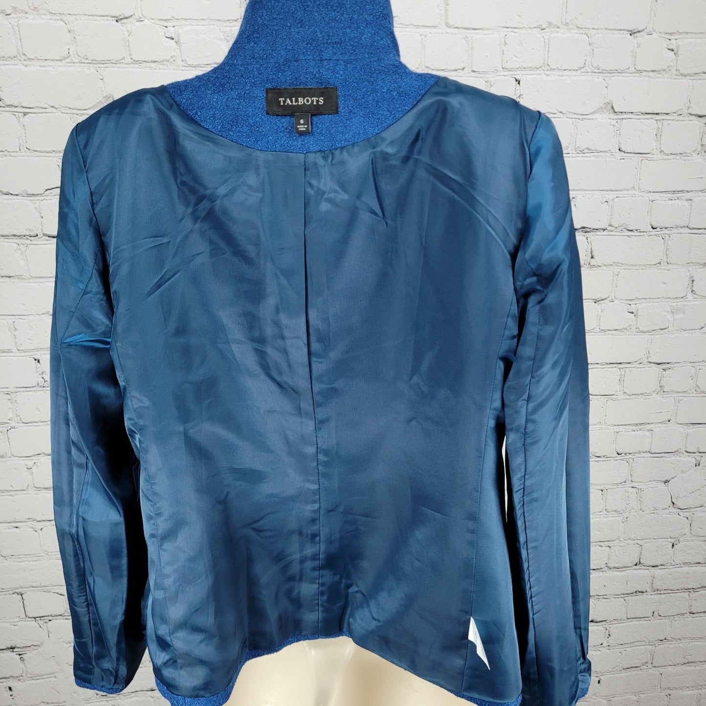 Talbots Blue Wool Blend Lightweight High Neck Snap Lined Pockets Jacket Size 6