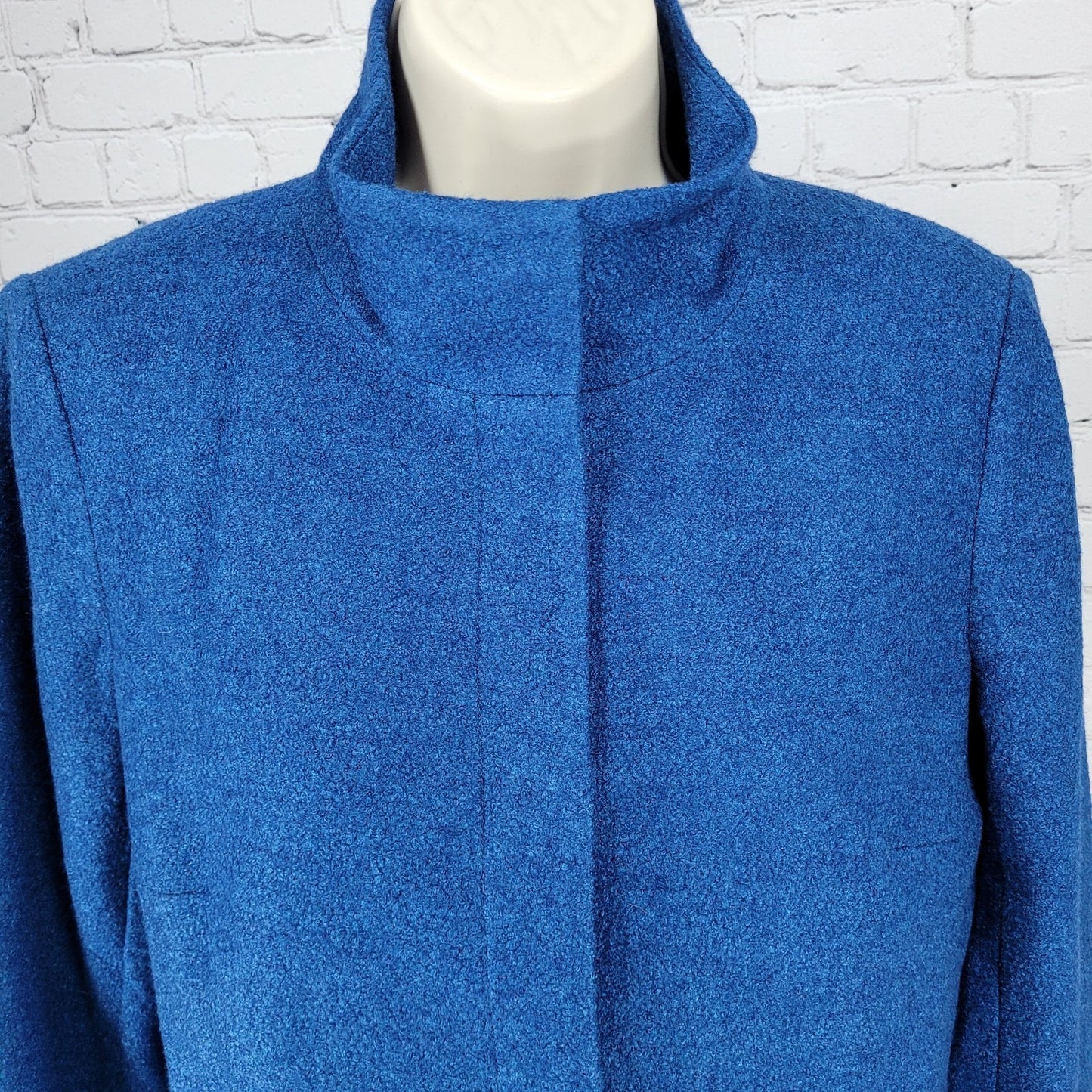 Talbots Blue Wool Blend Lightweight High Neck Snap Lined Pockets Jacket Size 6