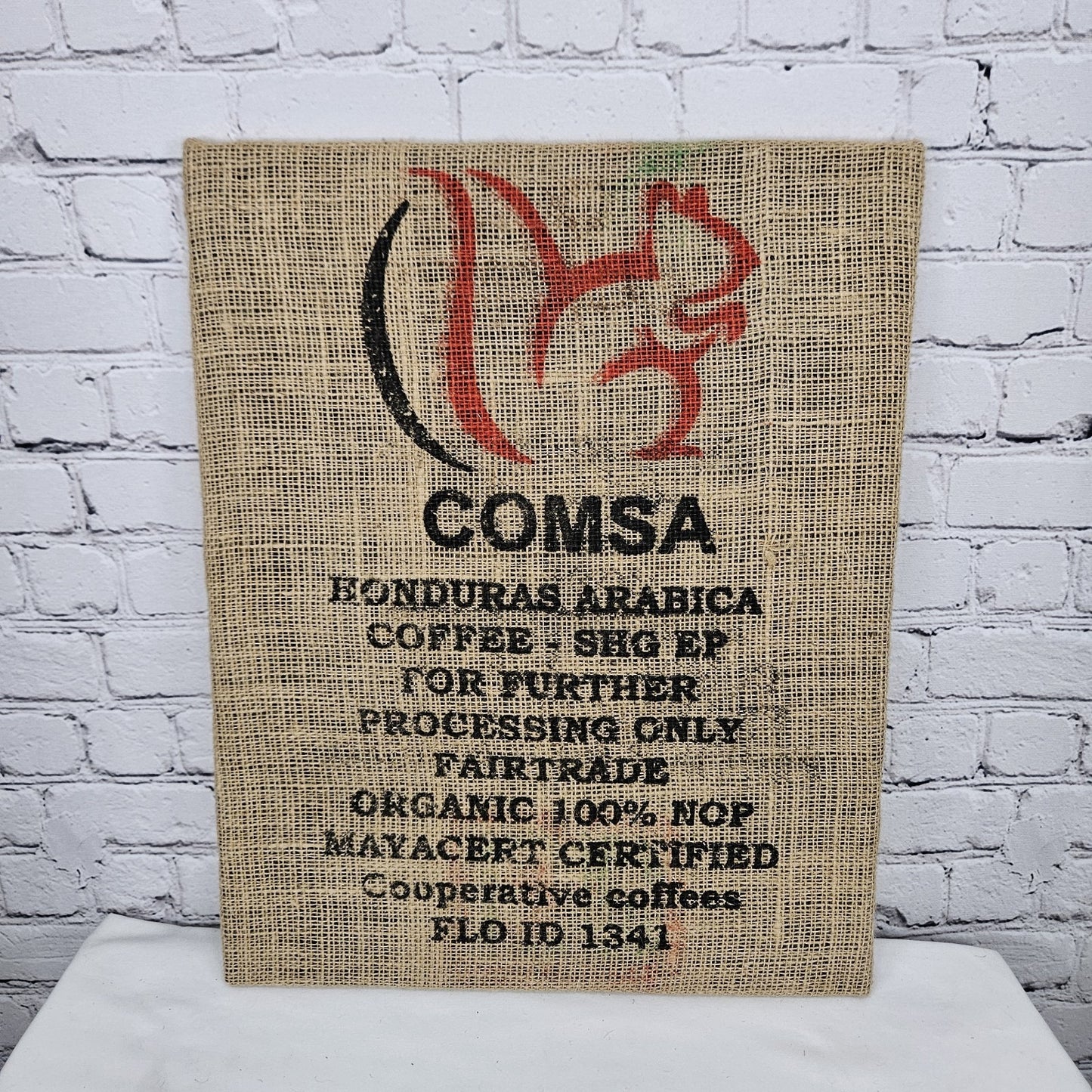 Comsa Coffee Authentic Burlap Sack Wrapped Canvas Wood Framed Art 20x16